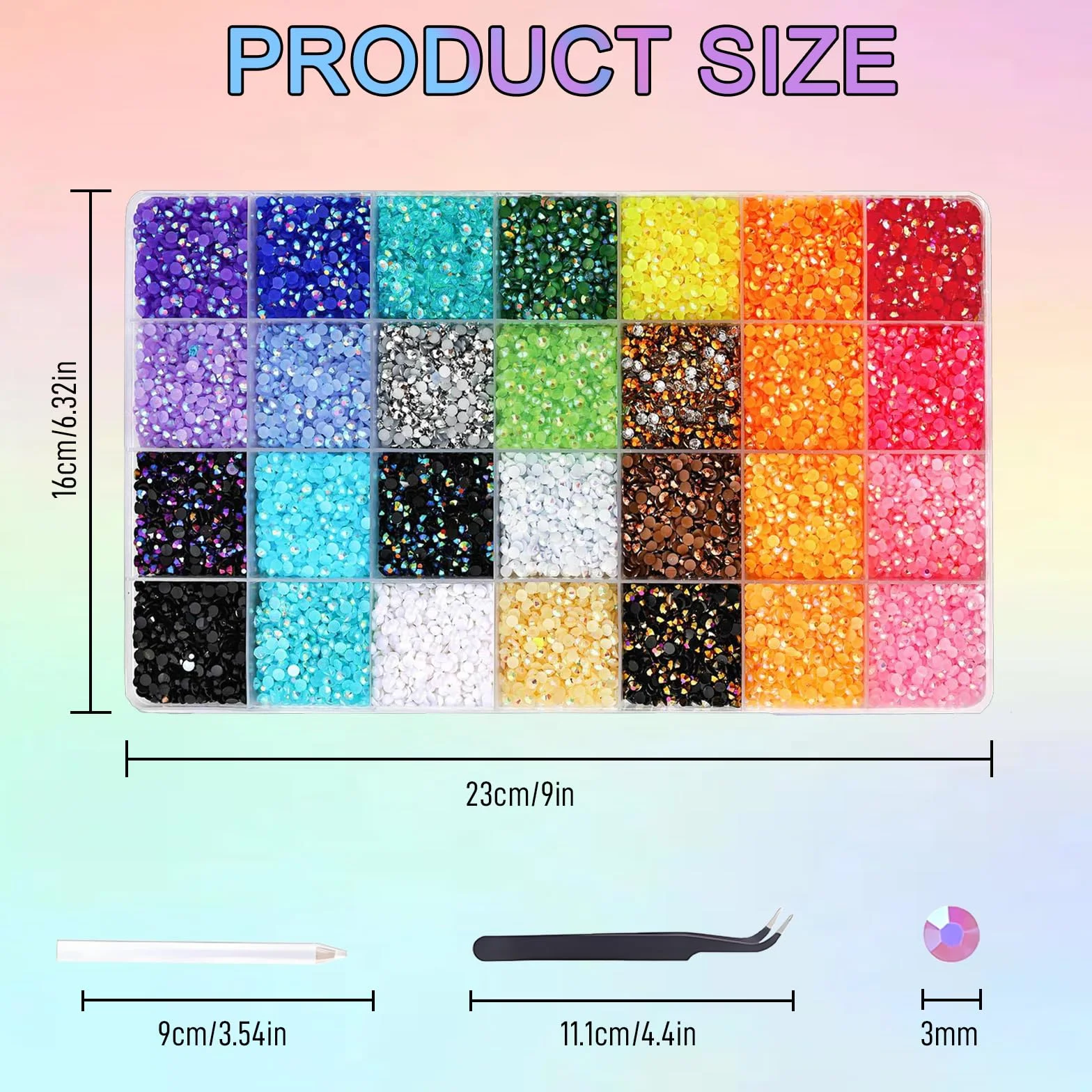 28000 szt. Diamenty do paznokci 3 mm, 28 Kolorów Rhinestones Flat Back, Bedazzling Kit do zdobienia paznokci i rzemiosła, kryształki do majsterkowania dekoracja paznokci ubrania (bez kleju)