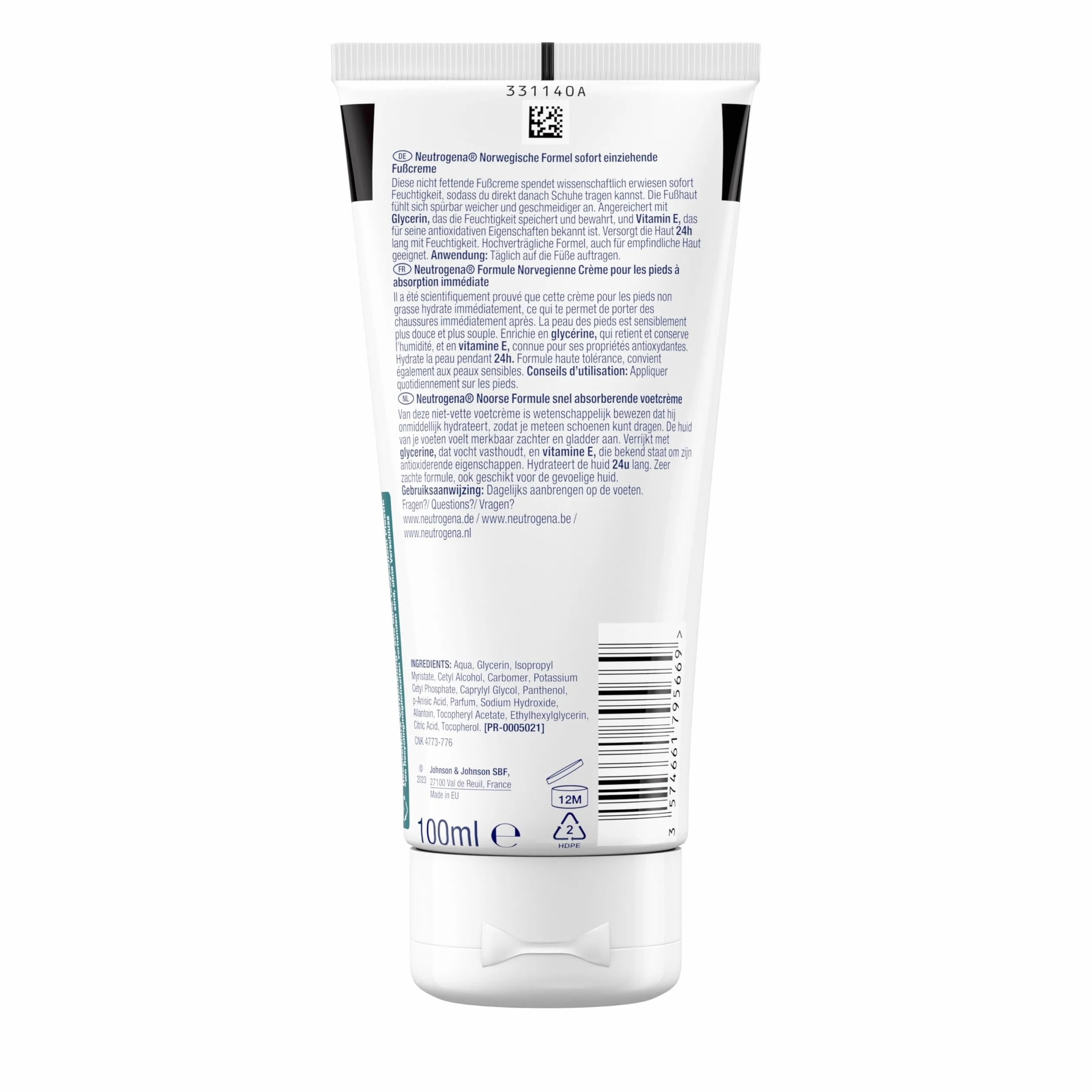 Neutrogena Norweska formuła natychmiast wchłaniający się krem do stóp (100 ml) do normalnych i suchych stóp, nawilżający krem do pielęgnacji stóp z 15% gliceryną + witaminą E