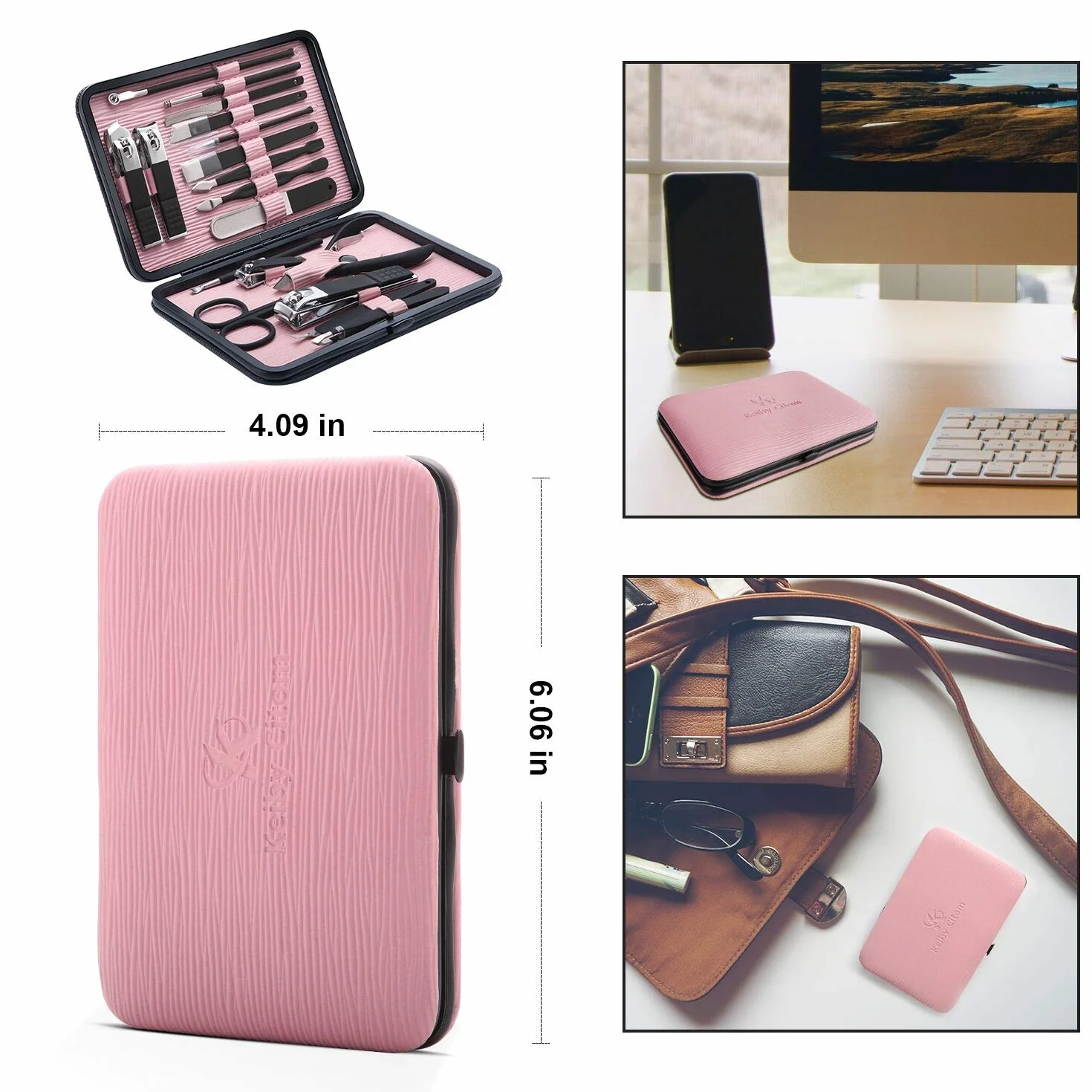 Manicure Set 18szt Profesjonalne Wycinarki do paznokci Zestaw Narzędzia do pielęgnacji pedicure-Narzędzia do pielęgnacji ze stali nierdzewnej do podróży (różowa)