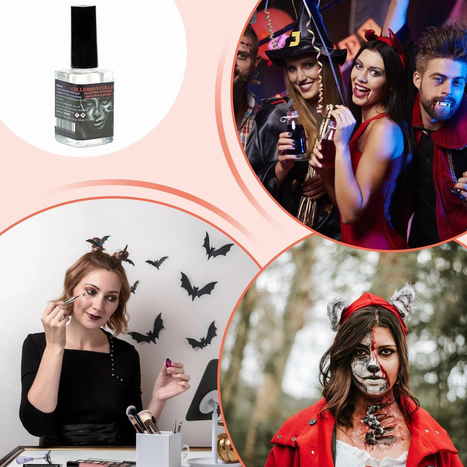 Płyn do Blizn, 15 Ml Halloween Kosmetyczna Farba Do Blizn Z Pędzelkiem, Makijaż Ciała Na Zadrapania, Do Twarzy Skóry I Ciała Halloween Cosplay Kostium Fotografia Impreza