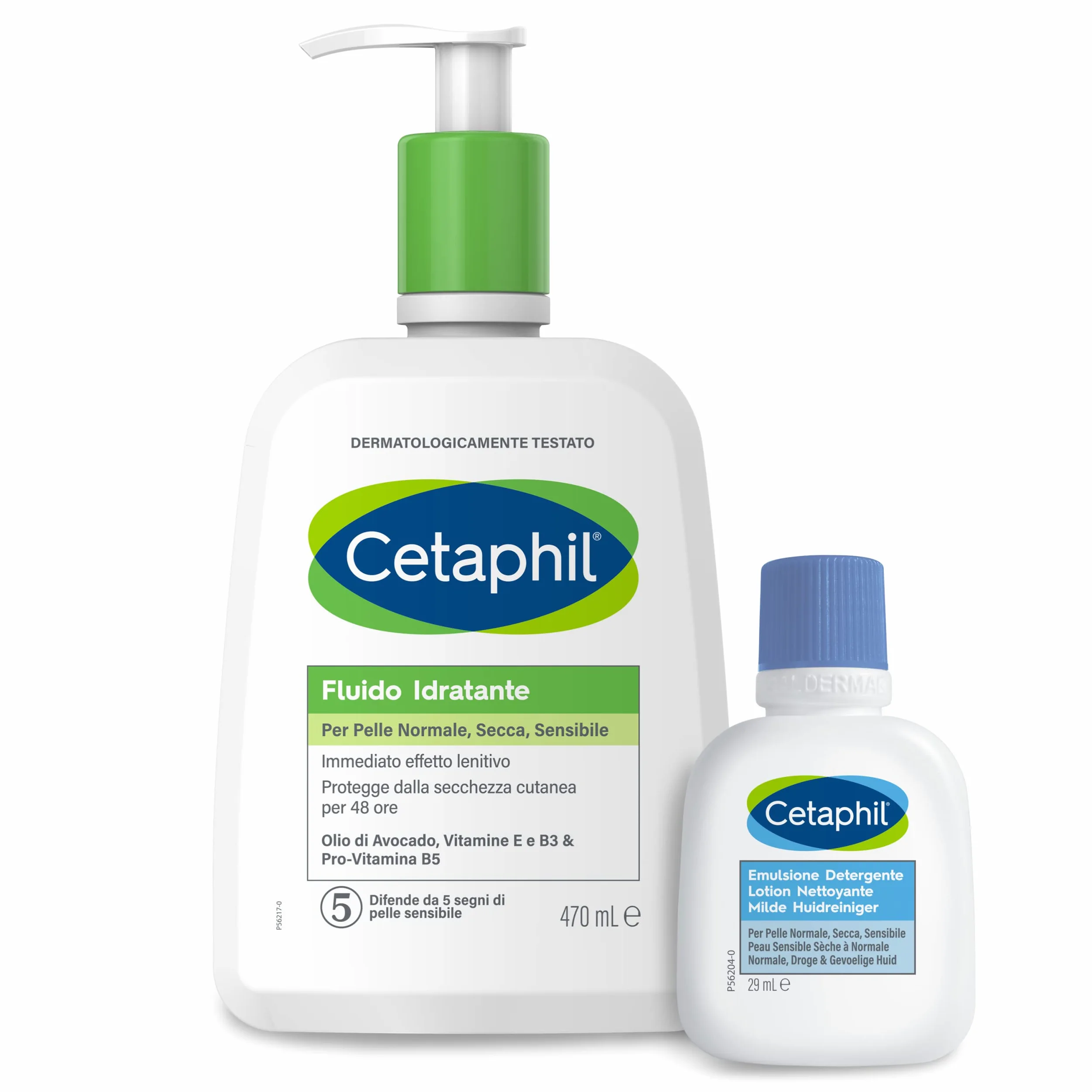 Cetaphil Płyn nawilżający do ciała, bez perfum, 470 ml + emulsja oczyszczająca do twarzy i ciała, bez perfum, rozmiar podróżny 29 ml