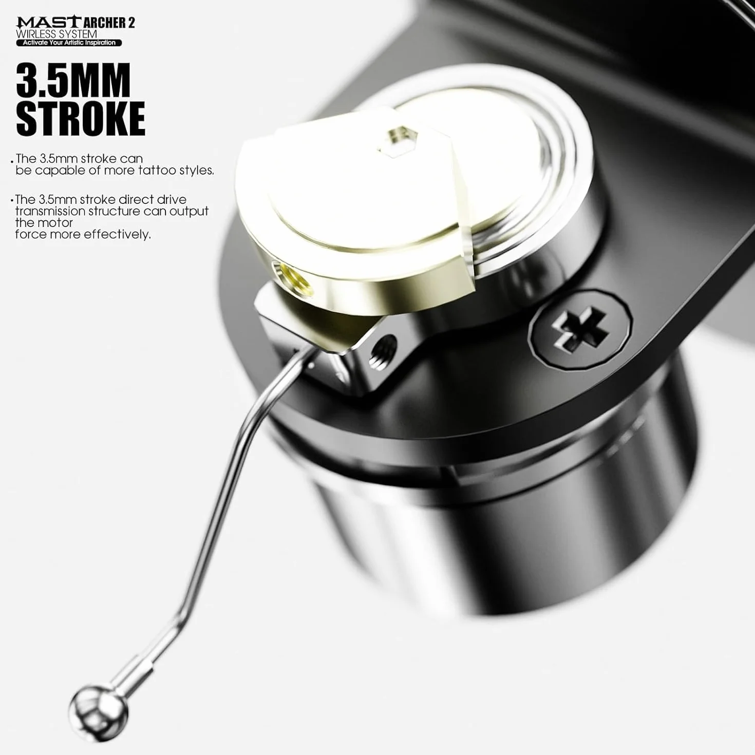 Mast Archer2 Wireless Tattoo Kit Rotary Pen Machine, Brushless Motor by Mcore, Smart Screen & 2000mAh Battery 3.5mm Stroke Length Wireless Foot Pedal