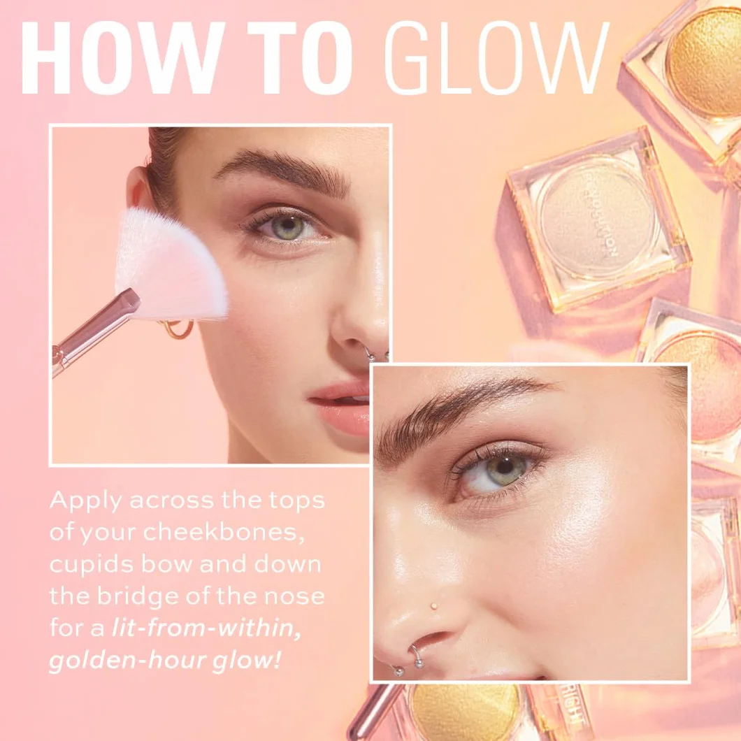 Revolution Beam Bright Highlighter Beam Bright Highlighter Glow wszędzie, formuła pudru do płynu, 5 różnych odcieni, diamentowy blask