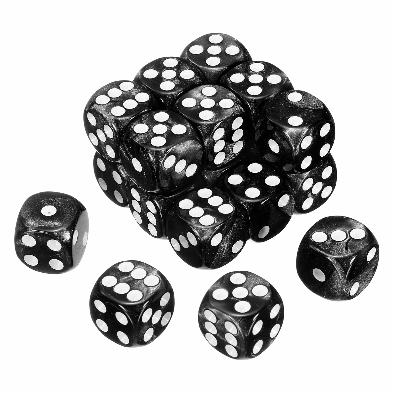 QUARKZMAN 20 szt. 6-stronnych kolorowych standardowych kostek akrylowych D6 Mini wielościan wzór perłowy zestaw kostek do gier stołowych lub matematyki czarne/białe kropki