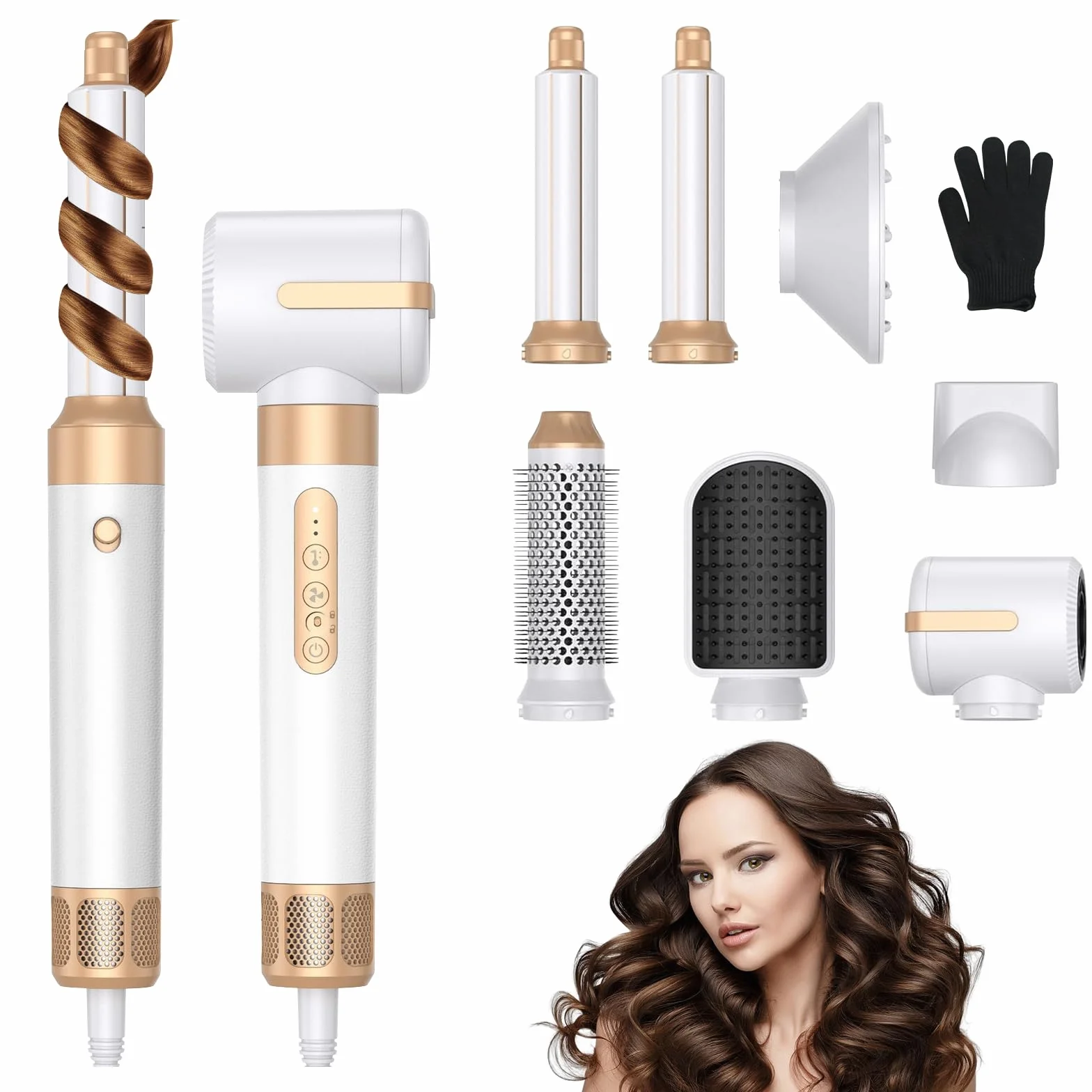 7 w 1 suszarka do włosów Airstyler, profesjonalna suszarka jonowa, wielofunkcyjny zestaw z szczotką do włosów z efektem ciepłego powietrza, lokówką, prostownicą do włosów dla wszystkich
