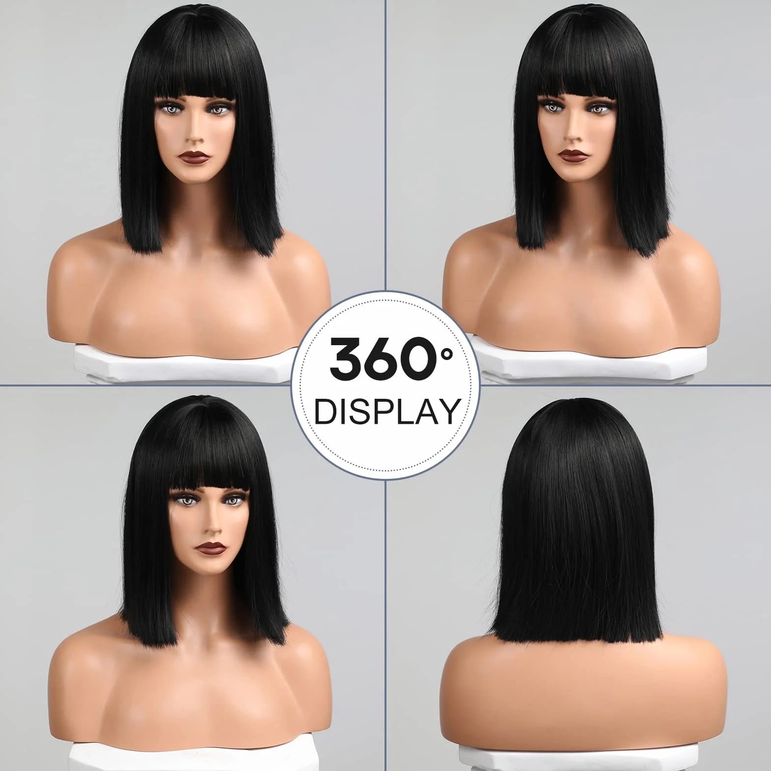 HAIRCUBE Krótkie peruki bob dla kobiet z naturalnego włókna syntetycznego odporne na ciepło impreza/cosplay/odzież/codzienna peruka (czarna)