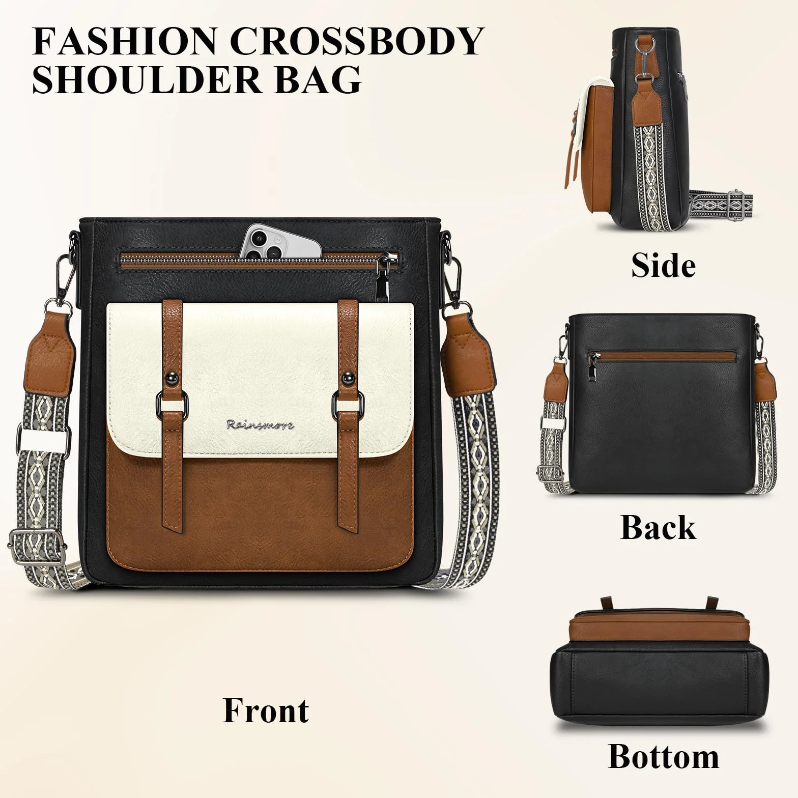RAINSMORE Torba na ramię Kobiety Torby Na Ramię Torebki Kobiety Wielopunktówki Średnie skórzane torby na ramię Crossbody Torba na zakupy Szkoła Praca Podróże
