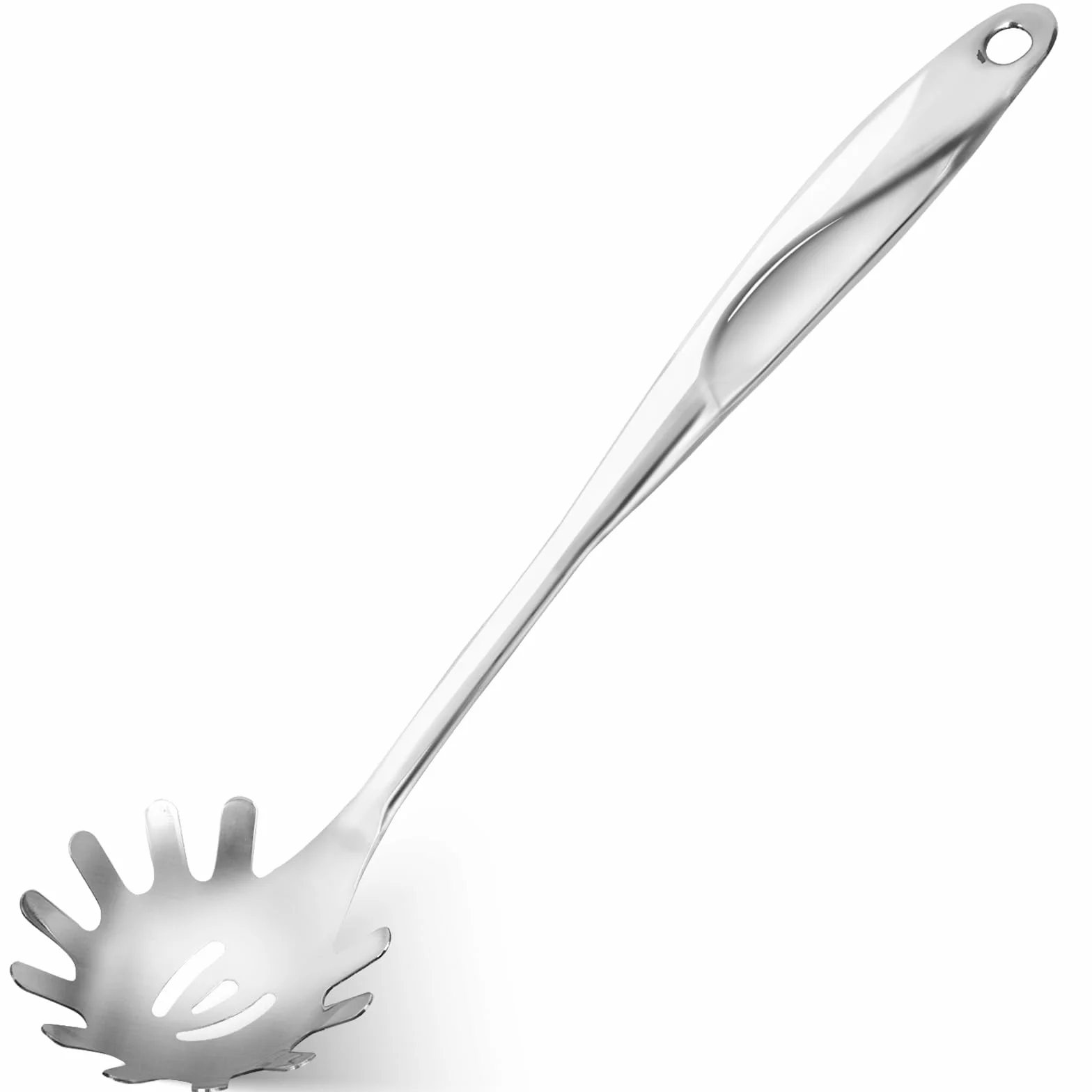 1 sztuka łyżka do spaghetti, jednoczęściowa łyżka do makaronu ze stali nierdzewnej, sitko do makaronu z zębami, wysokiej jakości artykuły do spaghetti, profesjonalne łyżki do spaghetti,