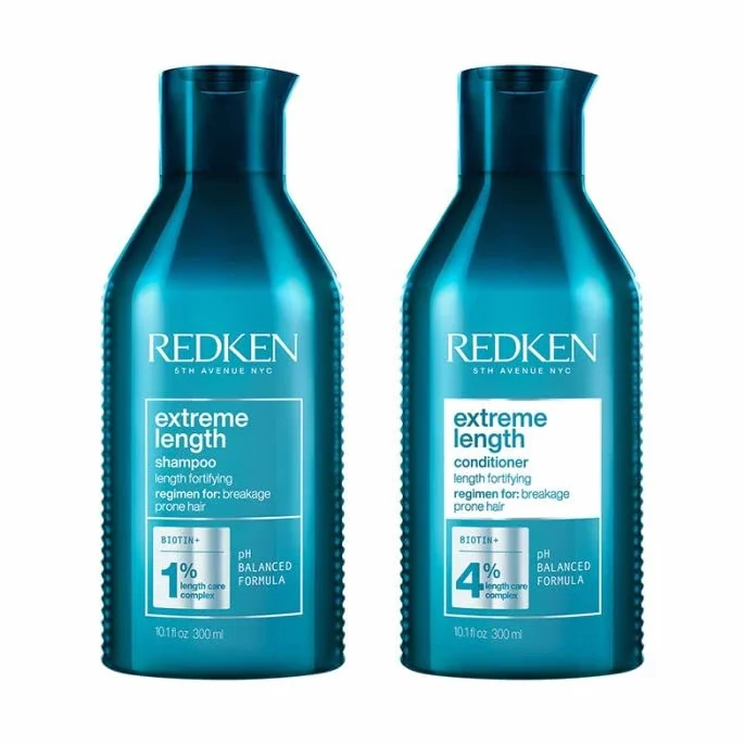 Redken Zestaw do pielęgnacji długich i mocnych włosów, zapobiegający łamaniu włosów, z biotyną, ekstremalna długość, 300 ml i odżywka 300 ml