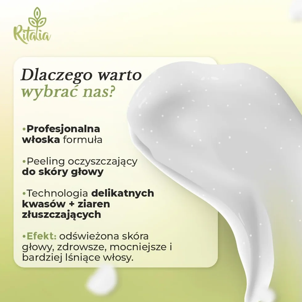 Duże opakowanie 250 ml SCRUB DO SKÓRY GŁOWY Ritalia® Bio BEZ SULFATÓW i PARABENÓW Peeling skóry głowy do włosów tłustych lub suchych Oczyszczający i przywracający równowagę Mikropeeling do skóry głowy