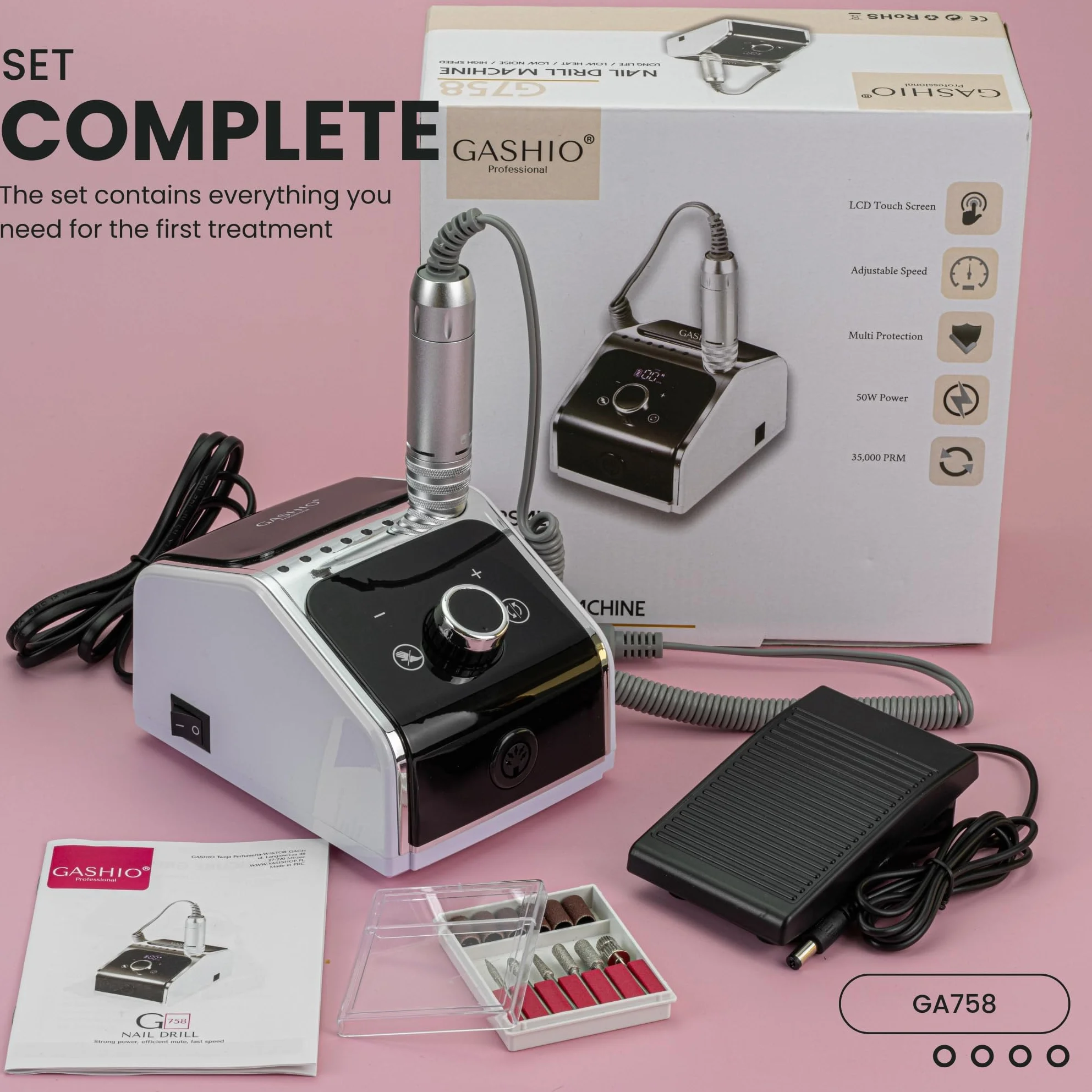 Frezarka do paznokci żelowych | Nail Drill 50 W | Elektryczny pilnik do paznokci | Zestaw do manicure i pedicure | Frezarka do paznokci z kablem | Frezarka do paznokci z pedałem nożnym |