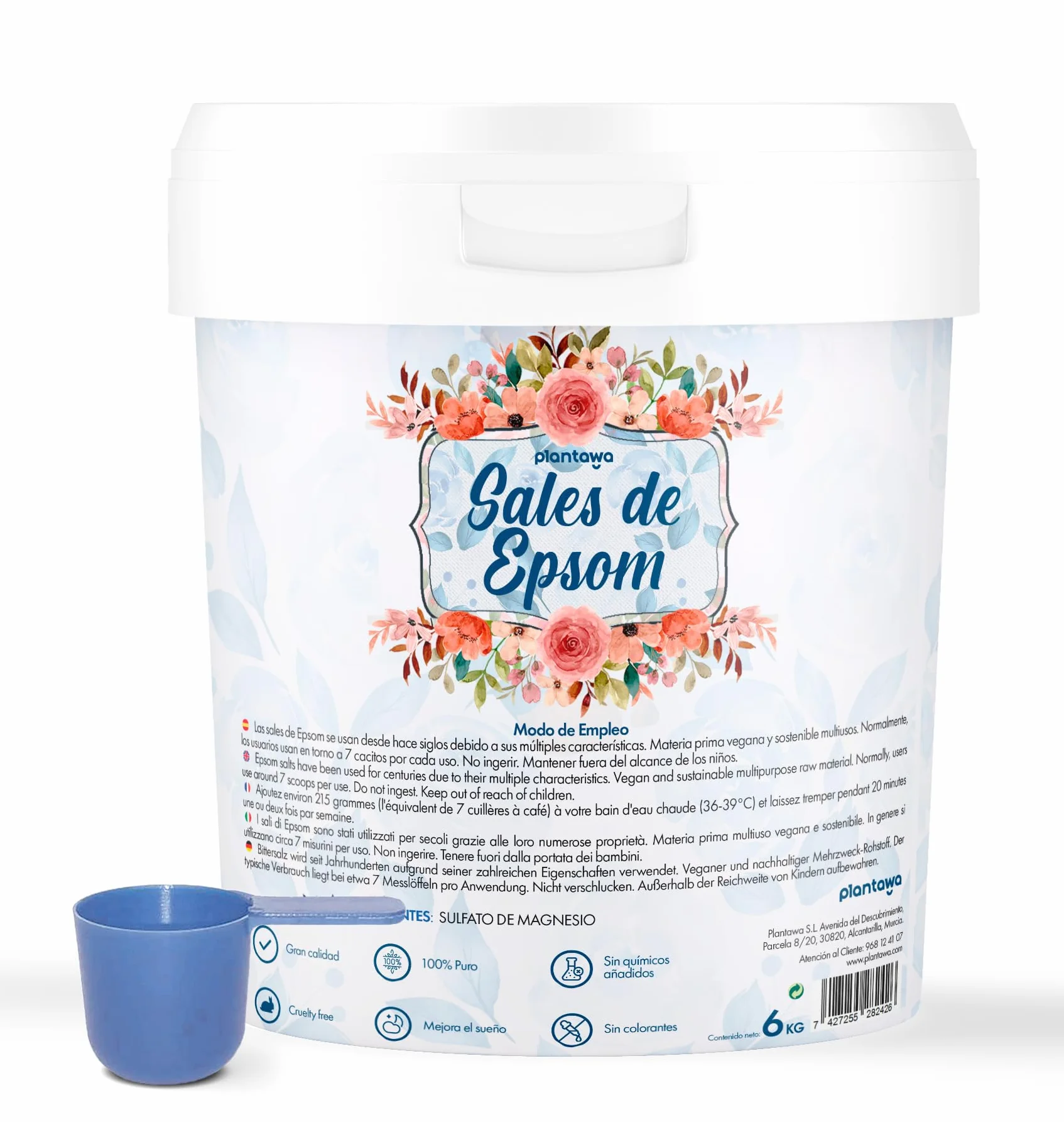 Plantawa Epsom sól 6 kg, koncentrat soli do kąpieli z czystego magnezu, naprawa i pieniąca kąpiel, bez toksyn i dodatków, regenerujący sen | 100% naturalna, skuteczna pielęgnacja ciała.