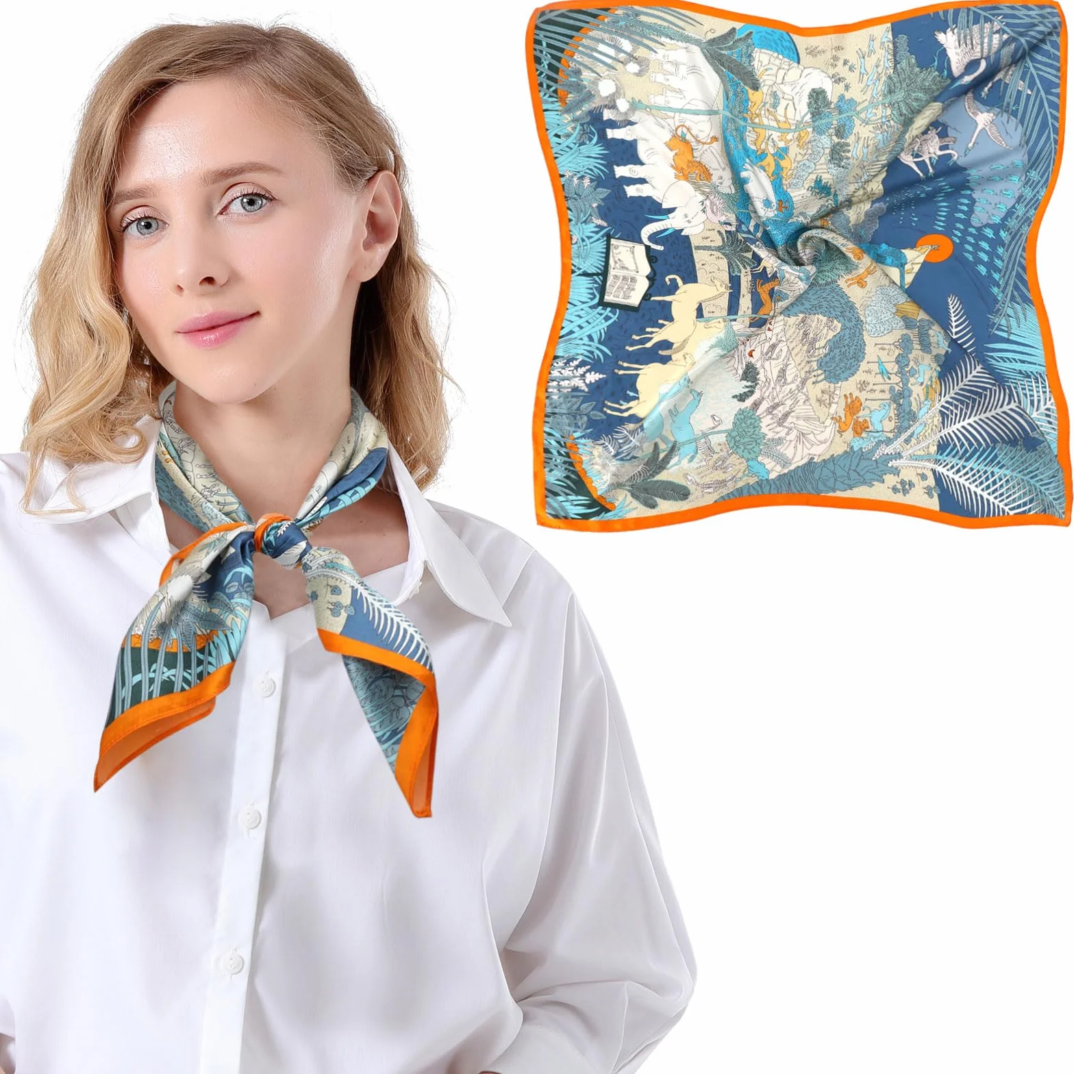 Bezioner Jedwabny szalik 100% jedwab morwowy szalik na głowę 68 cm kwadratowy szalik na szyję z nadrukiem bandana do spania dla kobiet