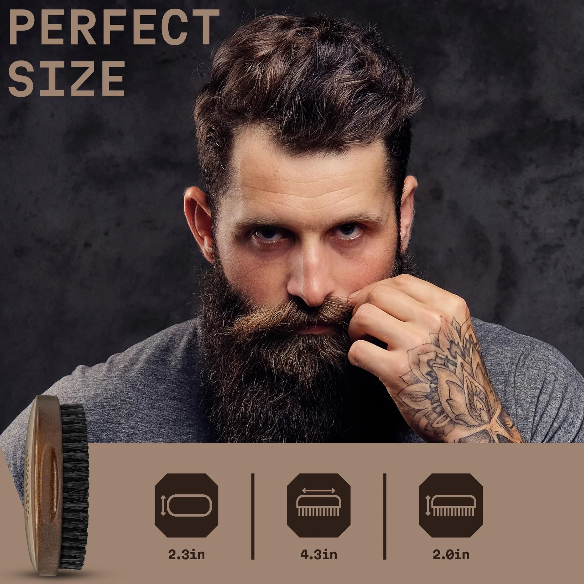 Striking Viking Szczotka do brody z miękkim włosiem dzika - 11 cm, brązowa - antystatyczne narzędzie do stylizacji - szczotka do brody dla mężczyzn