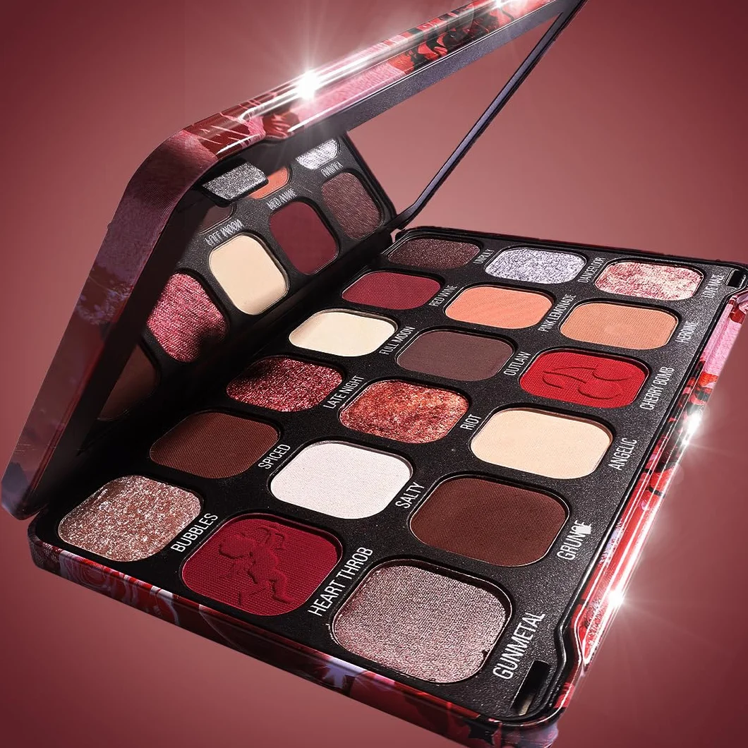 Revolution Beauty Forever Flawless paleta cieni do powiek, 18 pigmentowanych matowych i błyszczących kolorów, wegańskie i nieokrutne, Cherry Rebel