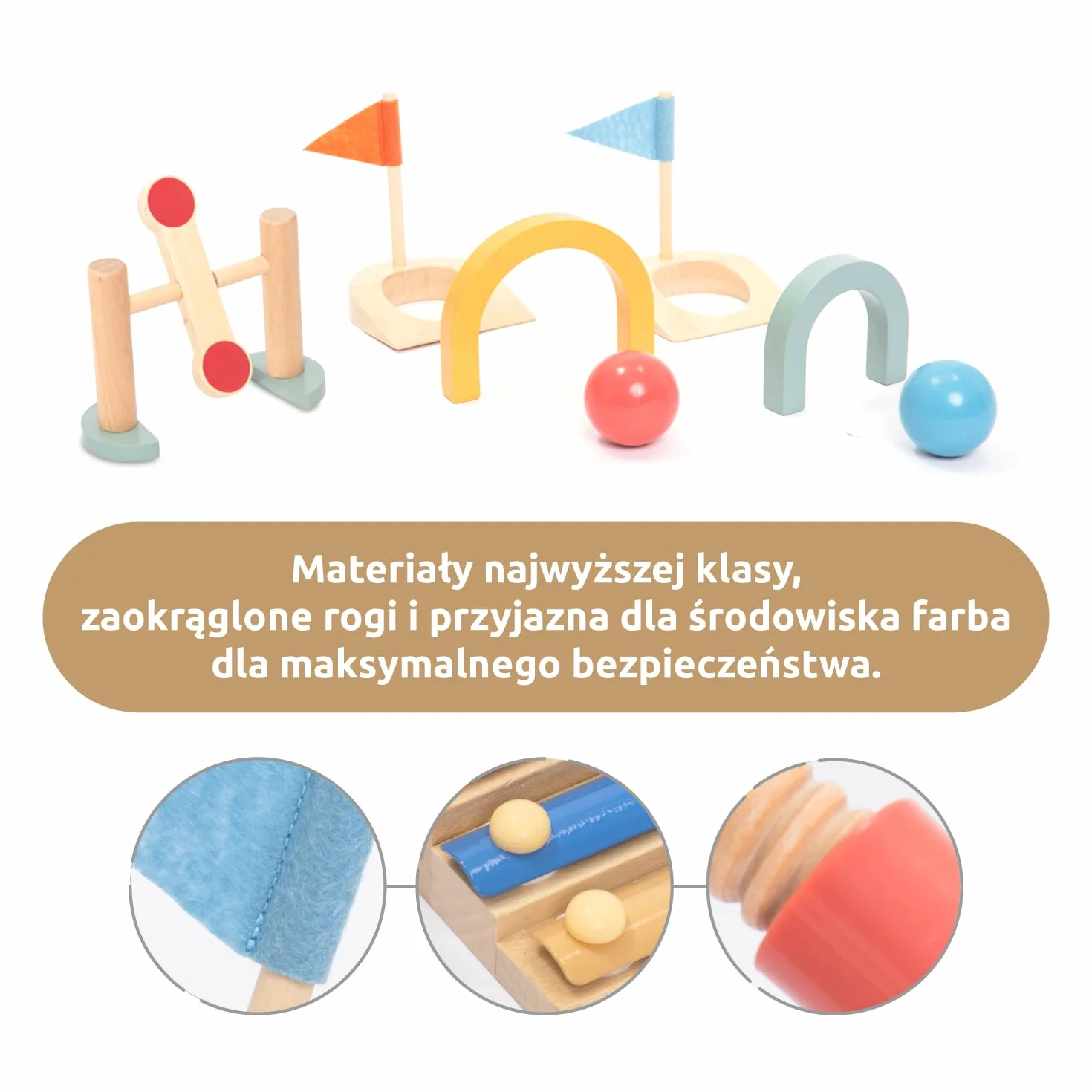 Umu® Drewniany zestaw mini golfa dla dzieci – 6 przeszkód, wewnątrz i na zewnątrz, zestaw golfa z piłkami i kijami, kreatywna zabawka edukacyjna dla dzieci