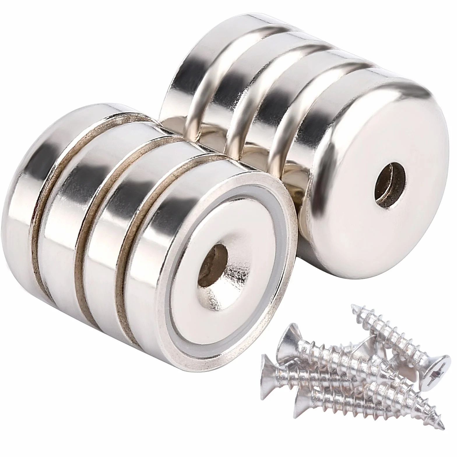 Magnesy neodymowe, ekstra mocne, z otworem 20 mm, 10 kg, magnes do przykręcania, magnesy garnkowe, bardzo mocne, ze śrubami do wyposażenia warsztatowego, akcesoria 8 sztuk