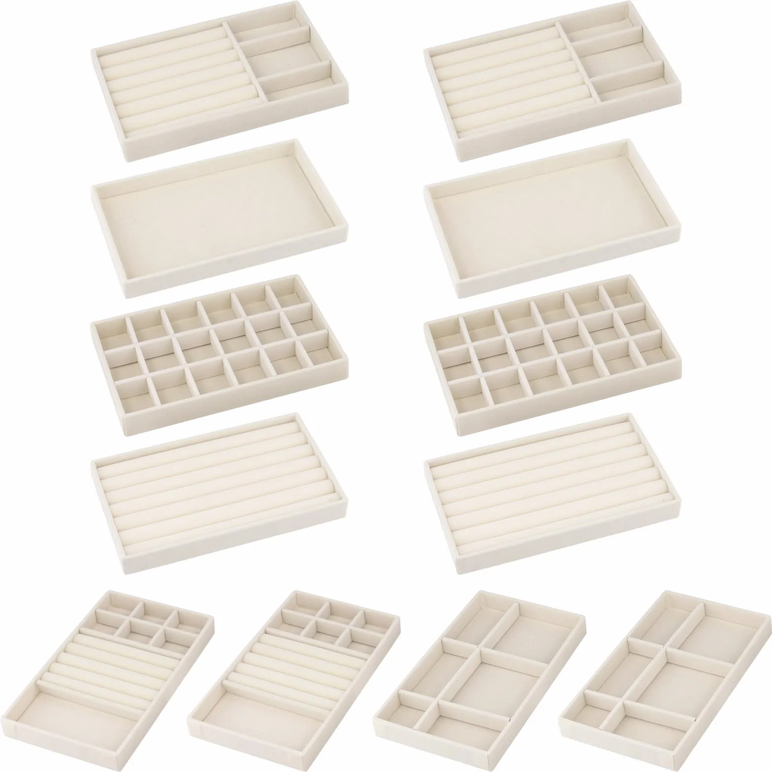 12 tac na biżuterię, 21,5 x 12,5 x 2,5 cm, organizer na biżuterię, beżowe, 6 różnych przegródek, pudełko na biżuterię i akcesoria