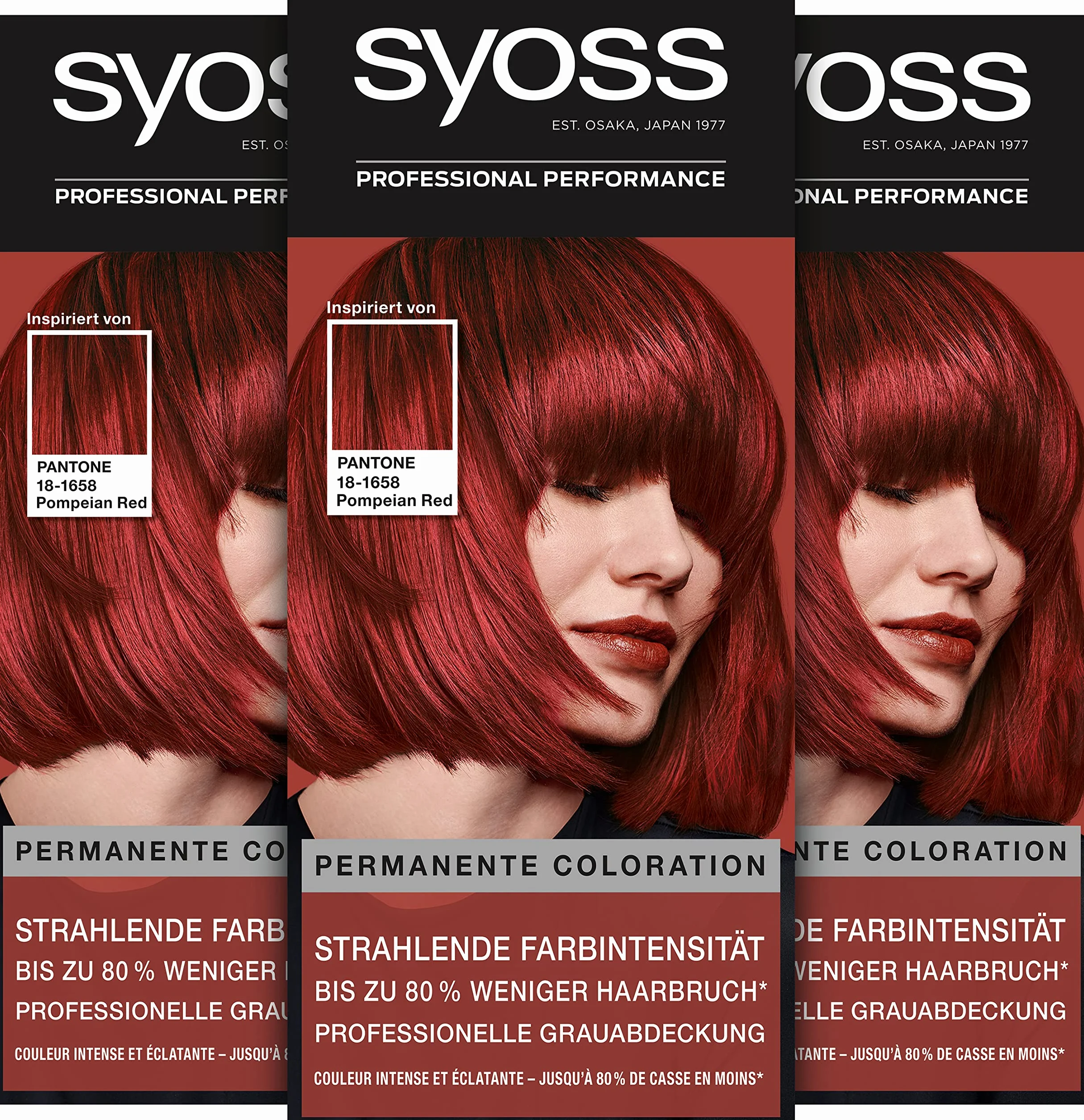 Syoss Permanente Coloration Farba do Włosów, 18-1658 Pompeian Red, 3 x 115 ml