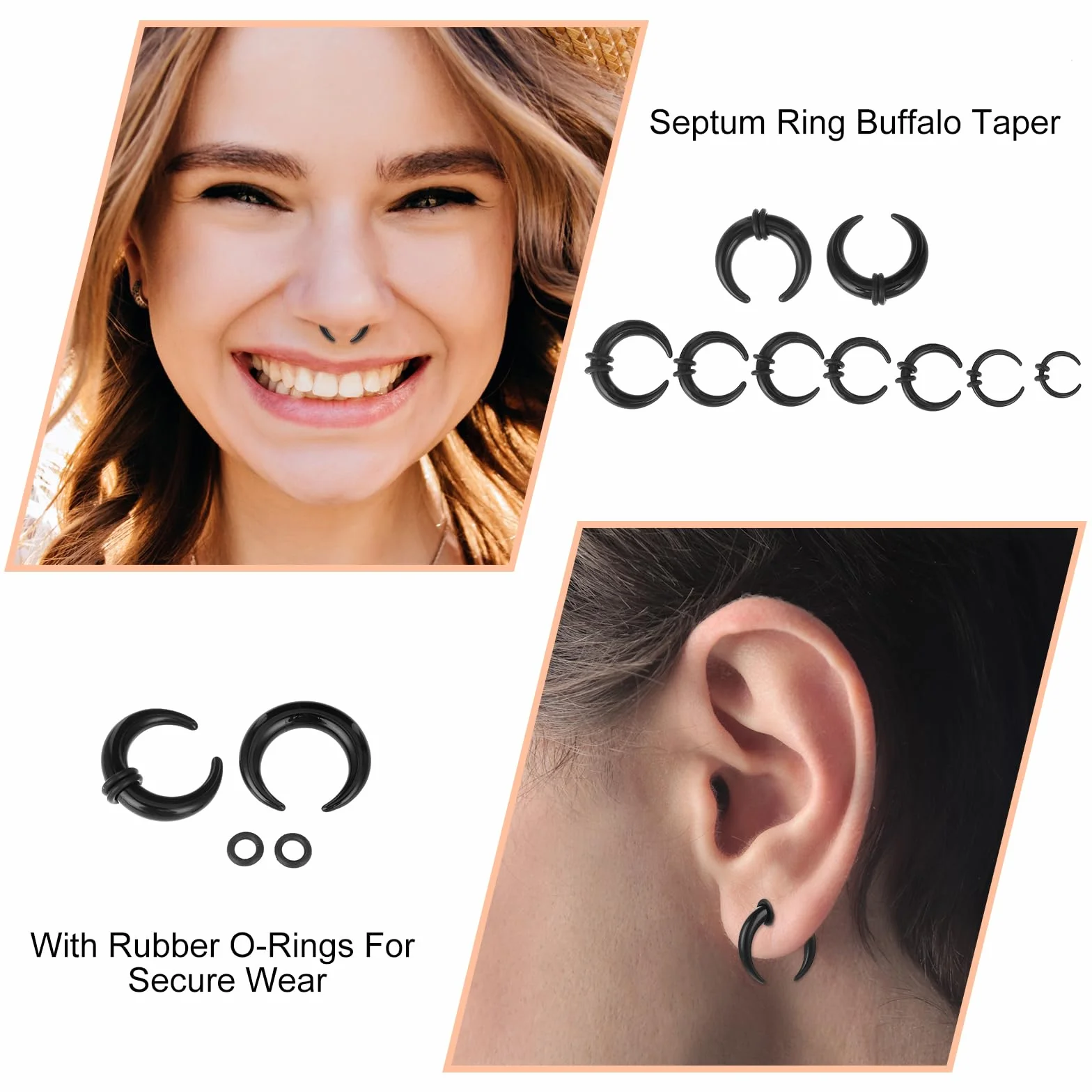 Yolev 18 sztuk kolczyków do septuma, akrylowych, w kształcie litery C, czarne, miękkie, membranowe, stretch, zestaw do piercingu, biżuteria do nosa i uszu, dla kobiet