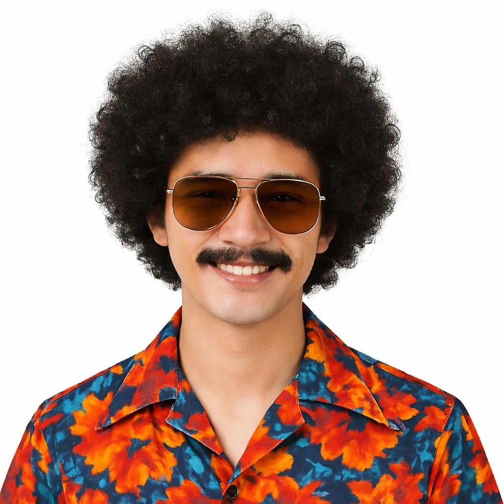 Peruka afro kręcona w stylu mullet retro na karnawał i imprezy kostiumowe lata 80 90 czarna
