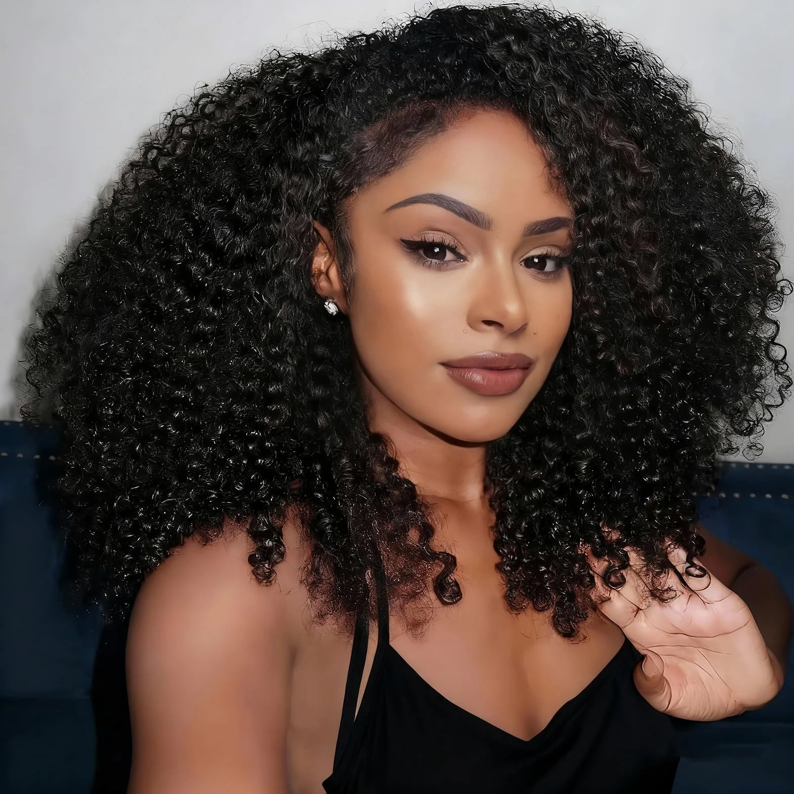 Kinky Curly Half Wig Human Hair 180% Density 3 In 1 Seamless Flip Over Half Wigs Human Hair Glueless Wear and Go Kinky Curly Wig with Drawstring Headband Wigs for Women Invisible Hairline 16 Inch