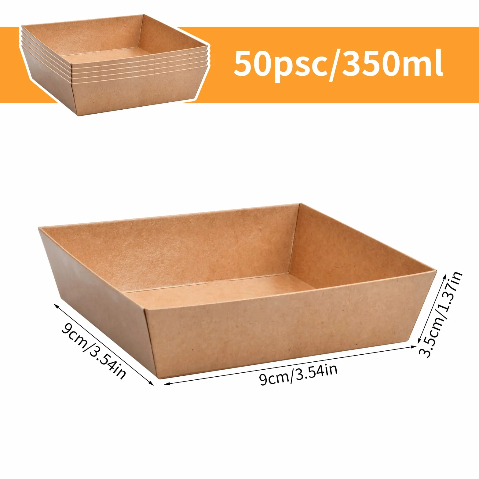 50 sztuk tace z kartonu Kraft, jednorazowe miski na imprezy, wodoodporne pudełka kartonowe na żywność, talerze na przekąski na chipsy sałatkowe kanapki (9 x 9 x 3,5 cm)