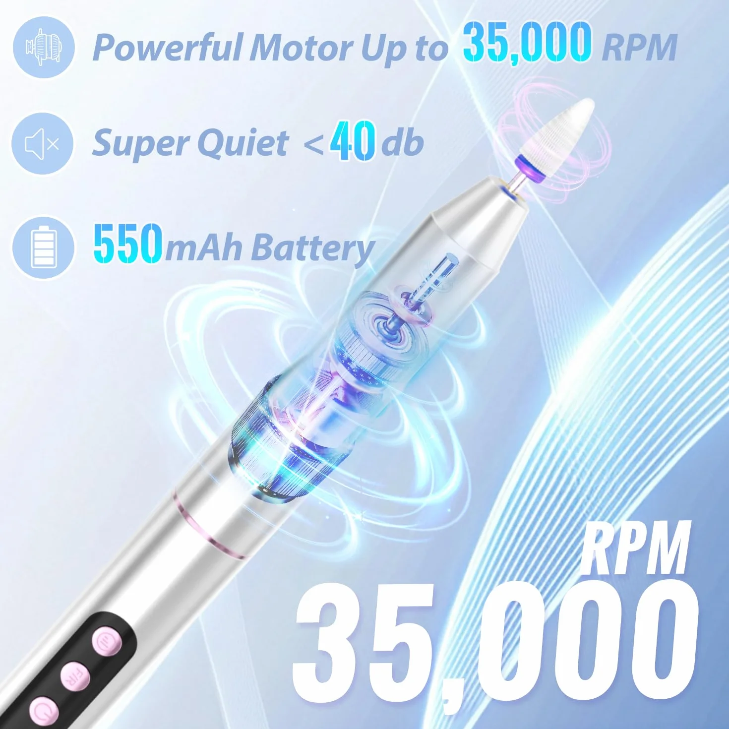 Bezprzewodowa elektryczna wiertarka do paznokci: 35000 obr./min profesjonalna wiertarka do paznokci z lampą UV LED do paznokci podstawa ładująca 2 w 1, zestaw do pedicure do manicure E pilnik