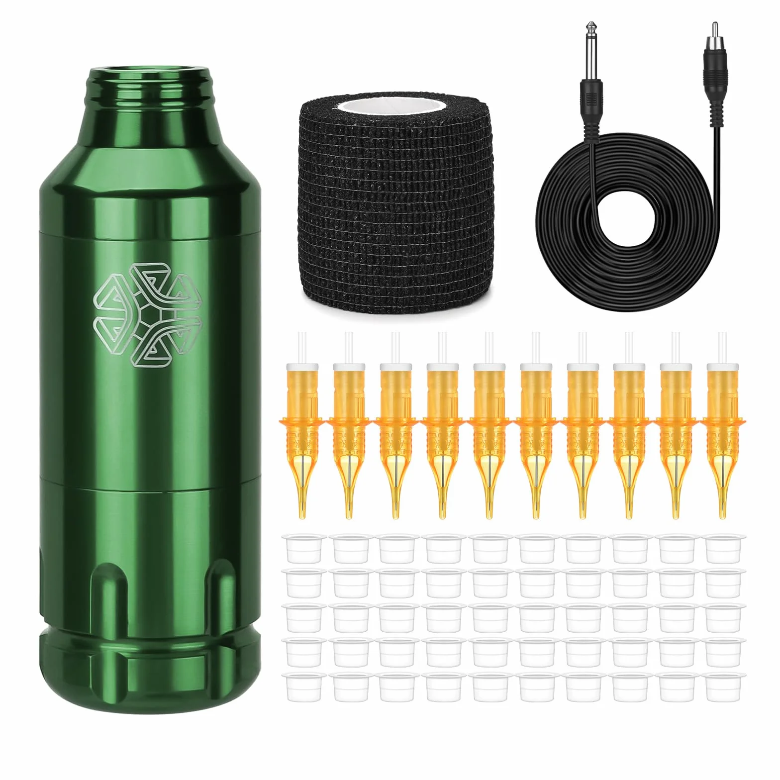 ATOMUS Professional Tattoo Pen Kit Rotary Tattoo Machine Kit 31.5mm Diameter Tattoo Gun 10pcs 3RL Cartridge Needles 50pcs M Ink cups