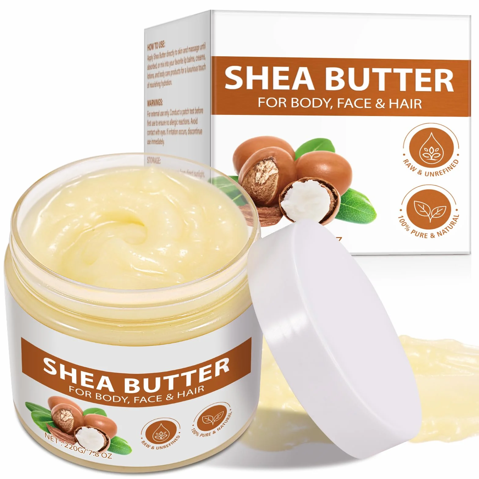 Czyste masło shea, 220 g Shea Btter naturalne nawilżające bogate w witaminy do włosów i ciała i twarzy, wszystkich rodzajów skóry