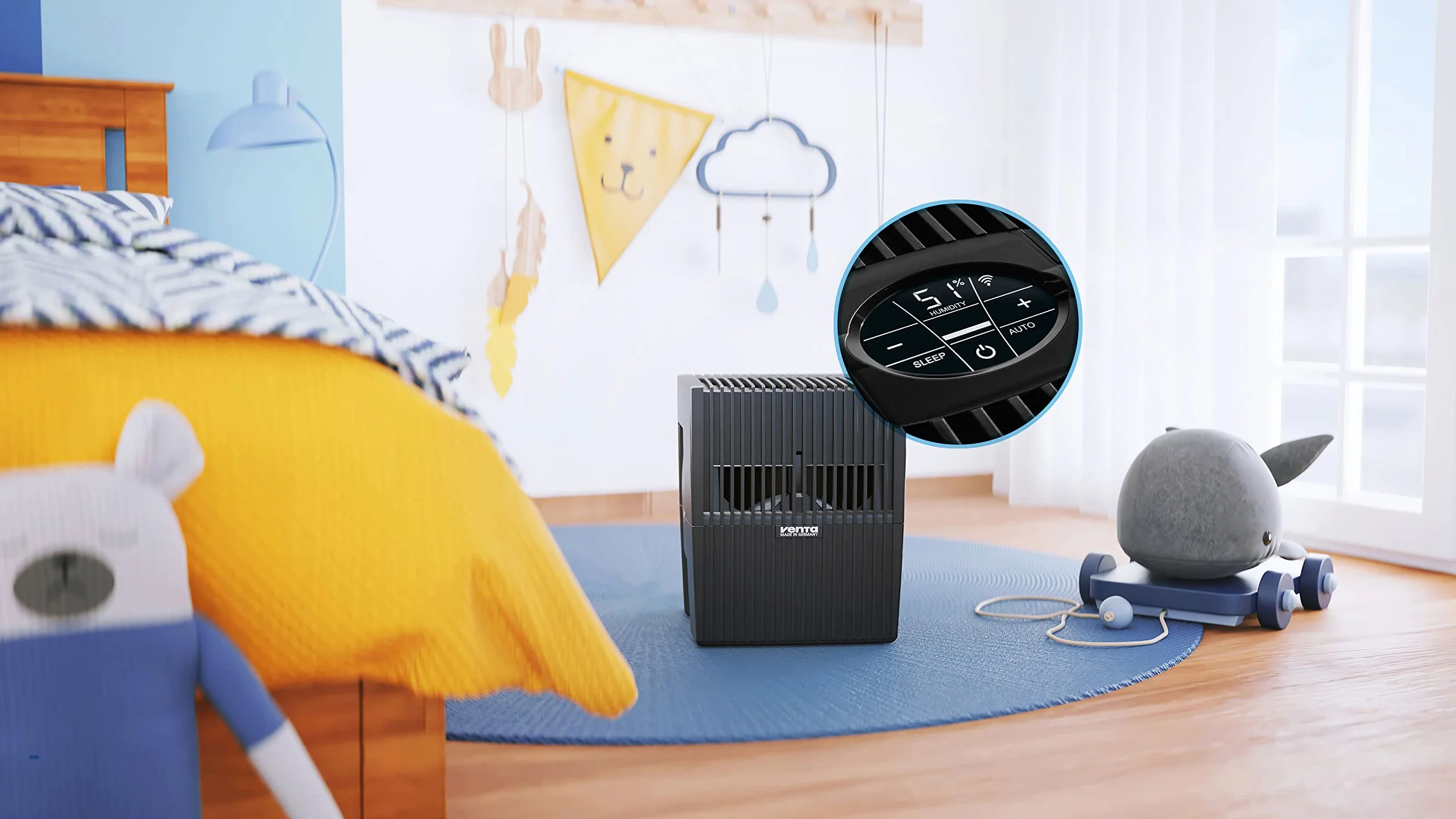 Venta Nawilżacz powietrza AH515, bardzo cichy 24 dB(A), energooszczędny 3 W, higieniczne zimne parowanie bez filtra, zbiornik 5 l, do 35 m², sterowanie aplikacją, z funkcją zapachu