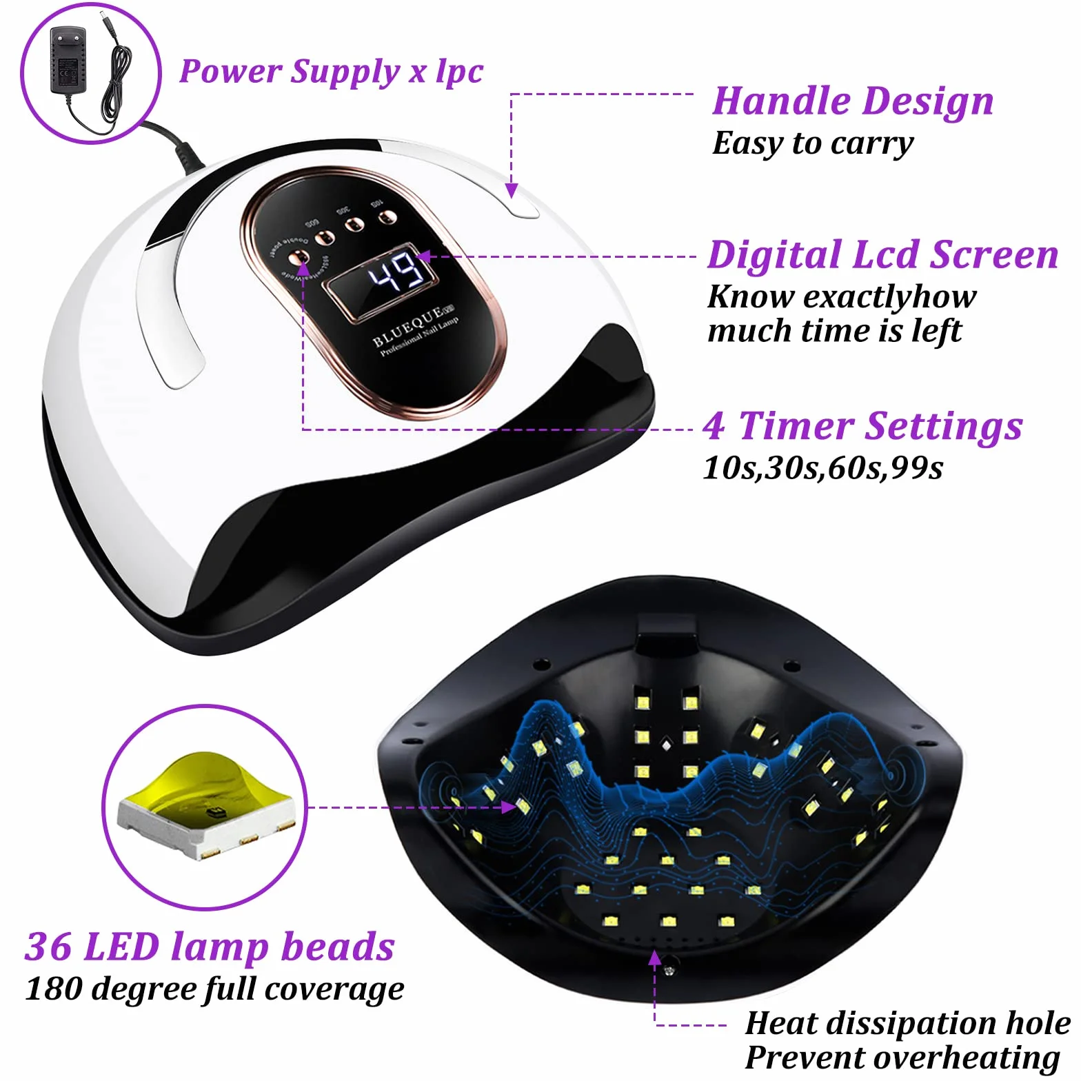 168W Lampa LED do paznokci,Lampa LED UV do paznokci z 4 timerami,Inteligentny czujnik,Przenośna,Zdejmowana podstawa,Lampa do suszenia paznokci LED/UV z akcesoriami,Suszarka do paznokci UV LED