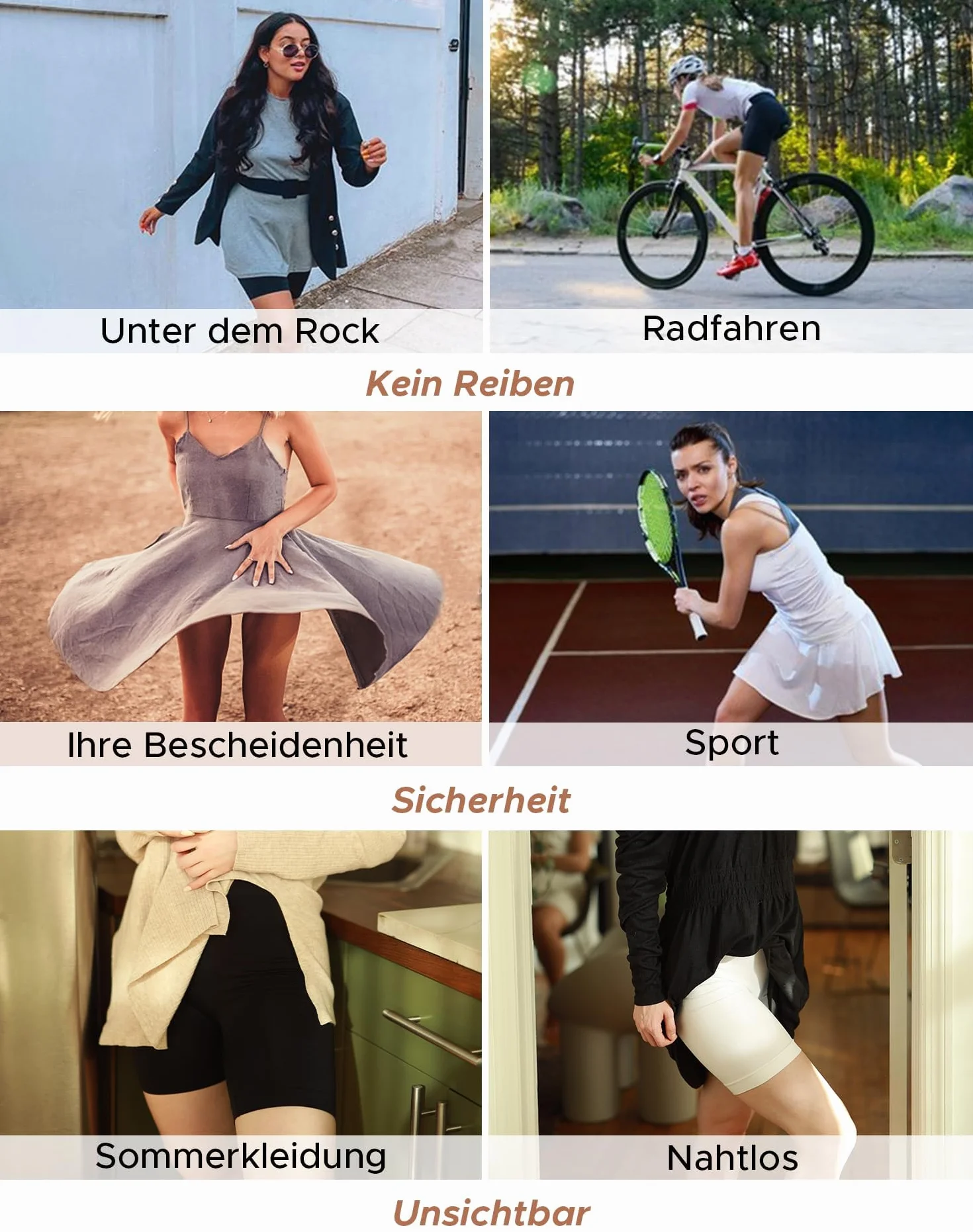 INNERSY Damskie majtki, krótkie legginsy, fajne spodnie rowerowe na lato, wysoka talia, majtki, 3 sztuki w opakowaniu