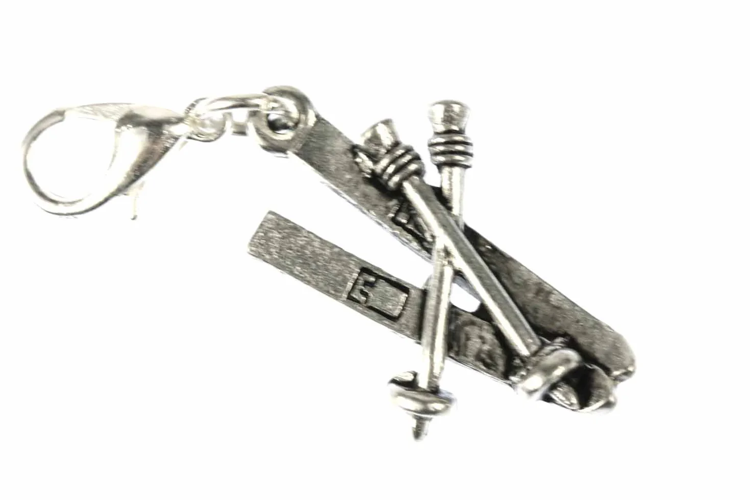 Miniblings Narty na narty zimowe charms zestaw nart do jazdy na nartach - ręcznie robiona modna biżuteria I posrebrzana zawieszka z zawieszkami - zawieszka do bransoletki, 25mm, Metal Bawełna, Bez