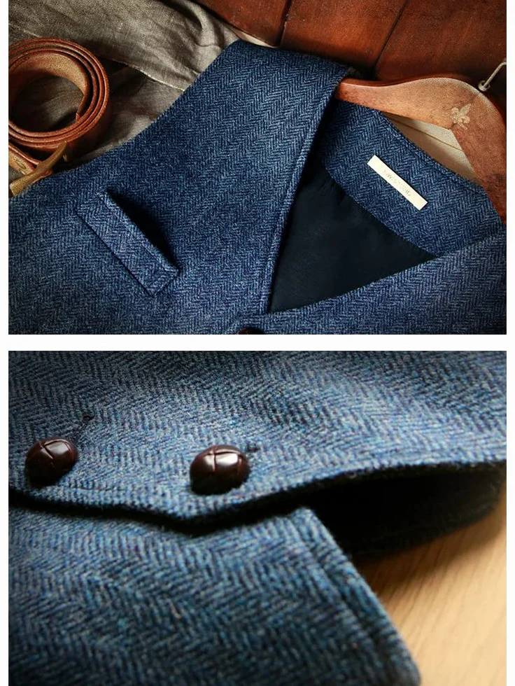Męska kamizelka garniturowa niebieska jednorzędowa wełniana mieszana męska kamizelka dżinsowa kamizelka dżinsowa kurtka slim fit casual formalna biznes