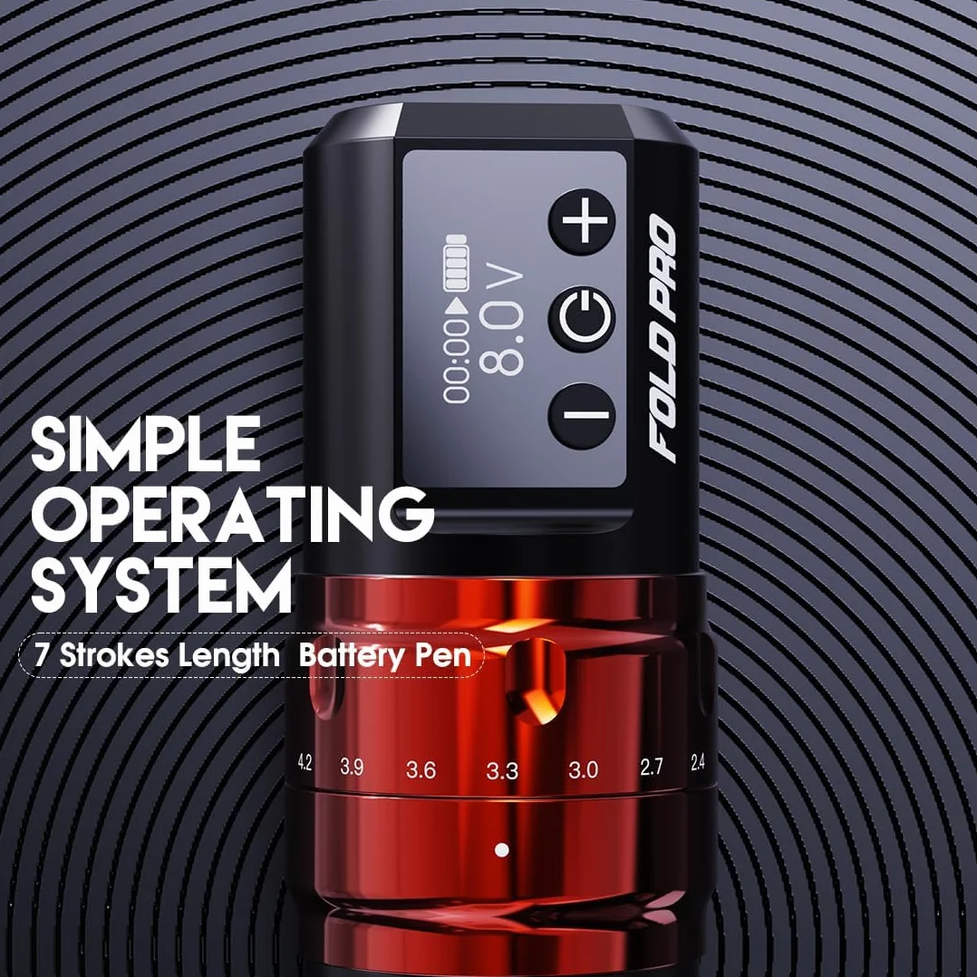 Dragonhawk Fold Pro Wireless Tattoo Pen Rotary Machine Adjust Stroke 2.4-4.2mm Year of Dragon Edition Red