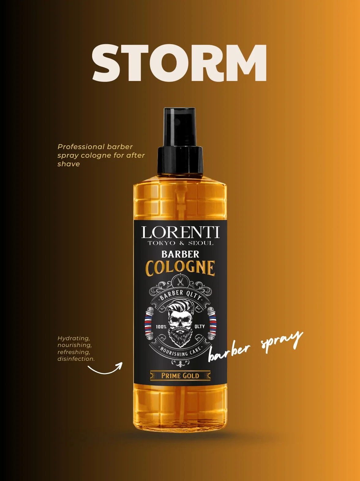 LORENTI TOKYO & SEOUL Barber Cologne 400 ml Storm spray po goleniu dla mężczyzn | woda zapachowa do golenia dla mężczyzn - Barber Eau de Cologne z praktycznym dozownikiem z pompką | orzeźwiający i