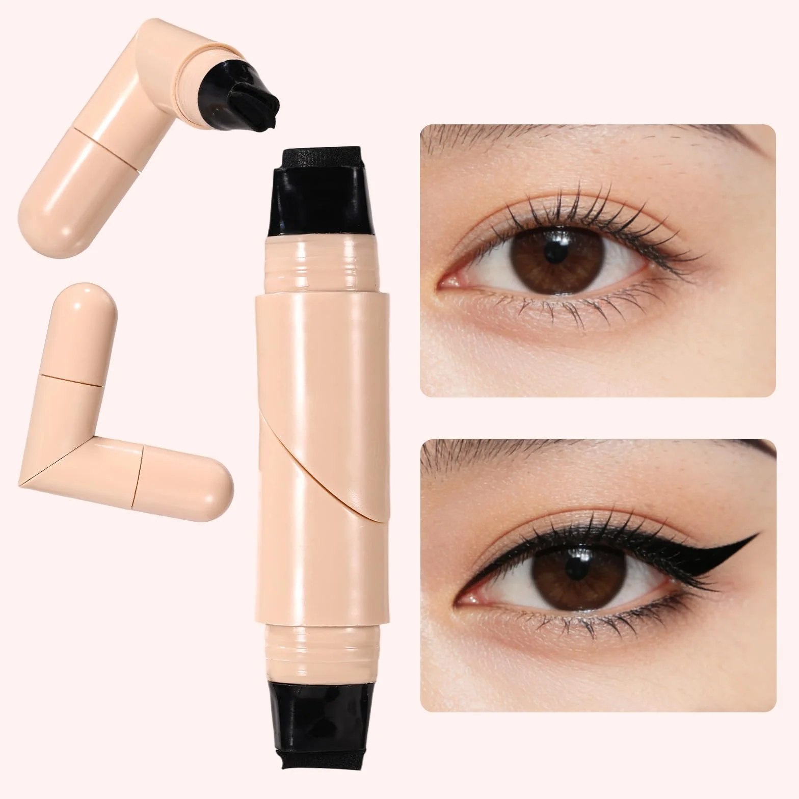 2szt Składane Stemple do Eyelinera, Dwustronny Czarny Płynny Eyeliner w Żelu w Formie Stempla dla Początkujących Łatwe Rysowanie Wykwintnego Makijażu