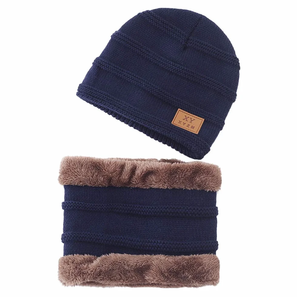 Dziecięca czapka zimowa i szalik zestaw ciepła dzianinowa czapka beanie i okrągły szalik z podszewką z polaru dla dzieci chłopców dziewcząt