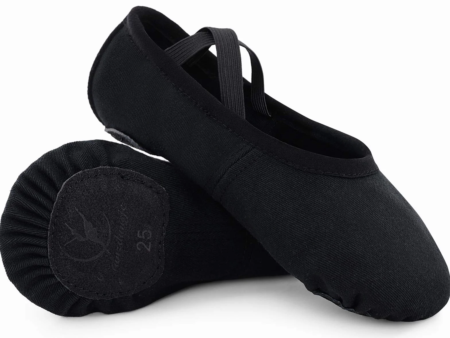 Buty baletowe dla dziewczynki, buty do tańca, elastyczne płótno, podzielona skórzana podeszwa, dla małych dzieci, kobiet, dorosłych (proszę wybrać jeden numer większy), czarny - czarny - 30 EU