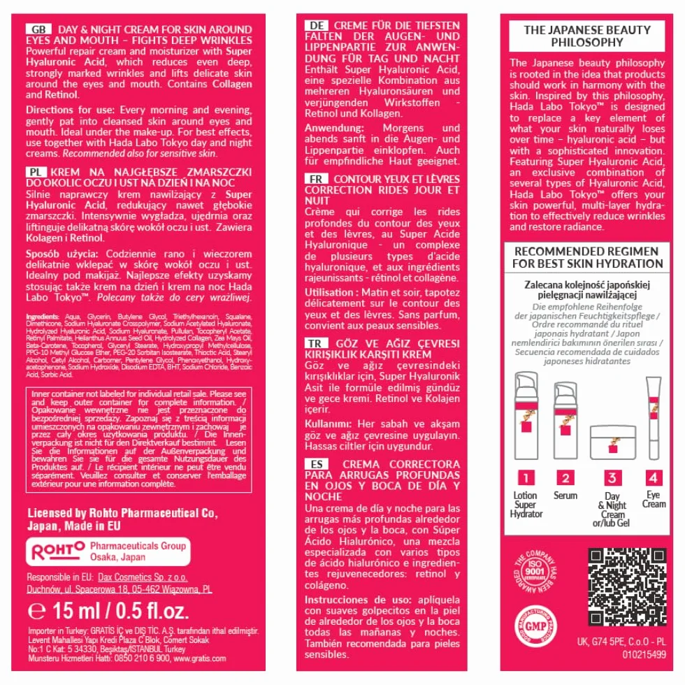 Hada Labo Tokyo Red krem pod oczy z retinolem 15 ml na zmarszczki i cienie