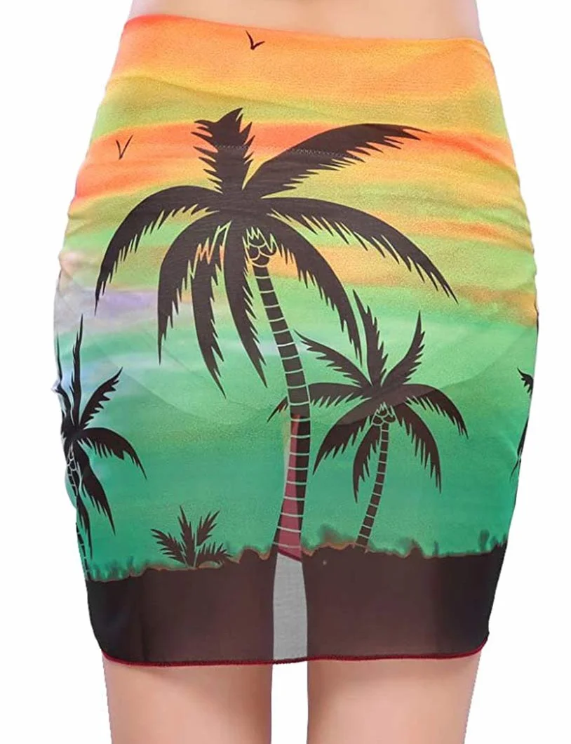 JFAN Damskie Pareo Półprzewodowe etui na plażę Frędzle Wielofunkcyjny Plażowy Wrap Sarong Krótkie Pareo Czarny wzór drzewa kokosowego, Czarny + wzór drzewa kokosowego, rozmiar uniwersalny