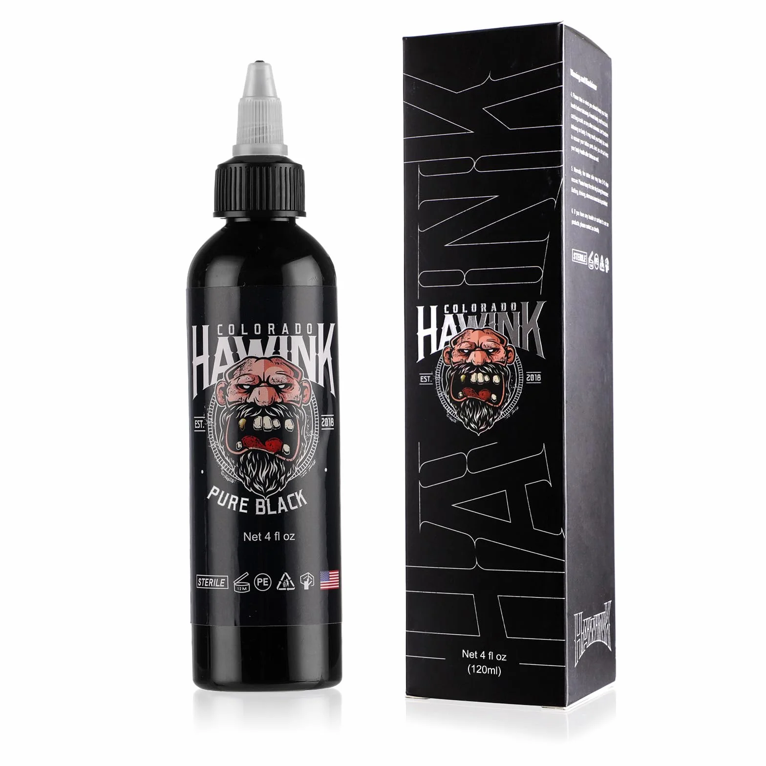 HAWINK Tusz do Tatuażu Black Professional 120ml (4oz) Przyjazny dla Wegan, Standard USA, Pigmentowy Tusz do Tatuażu, Czysty Czarny TI203-120-001