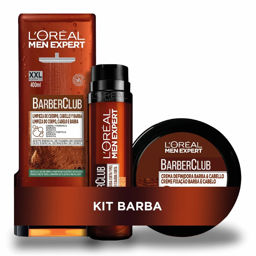 L'Oréal Paris Men Expert Pack Barber Club do pielęgnacji brody dla mężczyzn z woskiem do mocowania + krem nawilżający do brody + żel pod prysznic