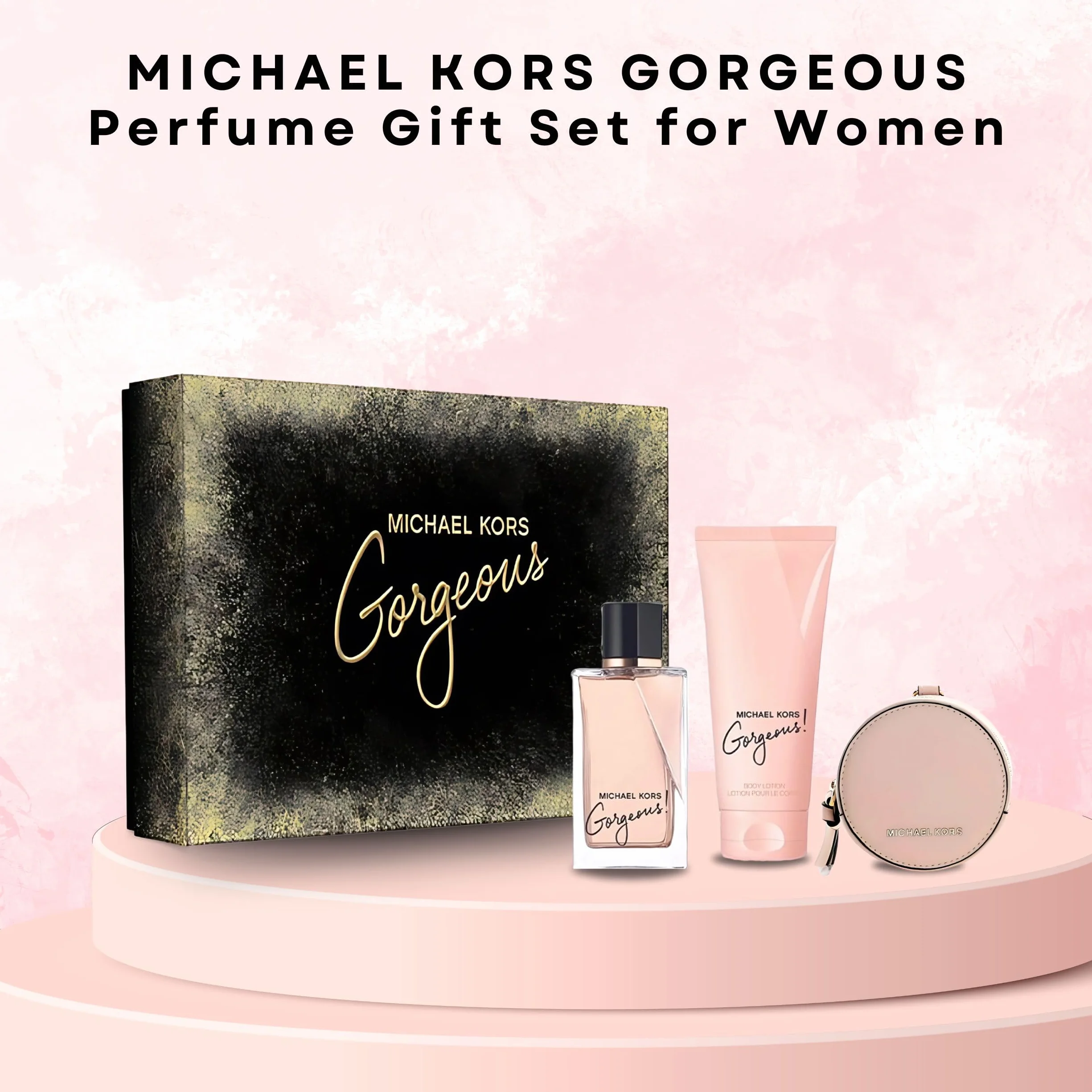Michael Kors Gorgeous zestaw prezentowy 3,4 uncji EDP Spray balsam do ciała torebka
