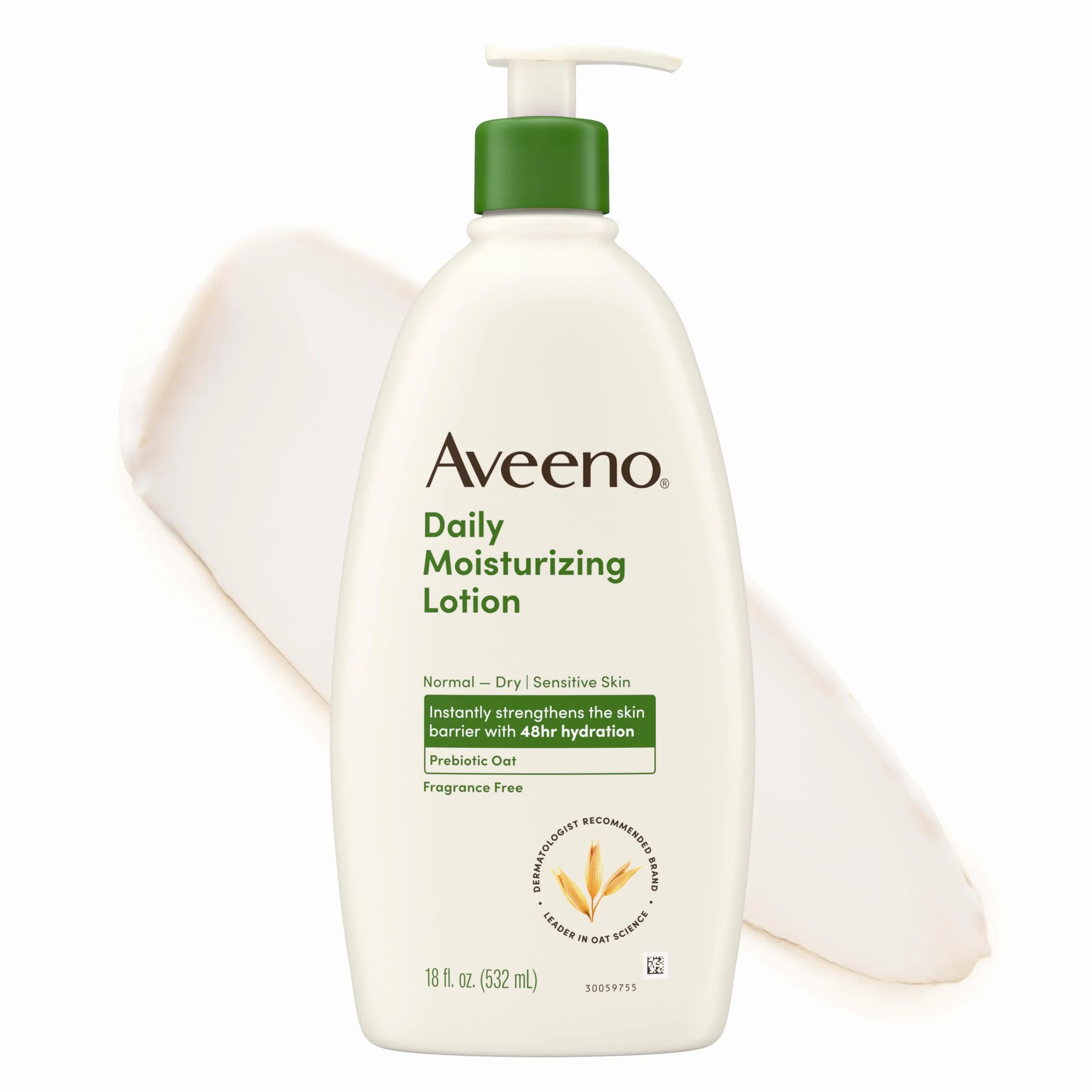 Aveeno Codzienny nawilżający balsam do ciała do skóry suchej z prebiotykiem owsa, bez zapachu i parabenów, nietłusty, nie komedogenny, dla skóry wrażliwej i 72-godzinny krem nawilżający, 18 ml Oz