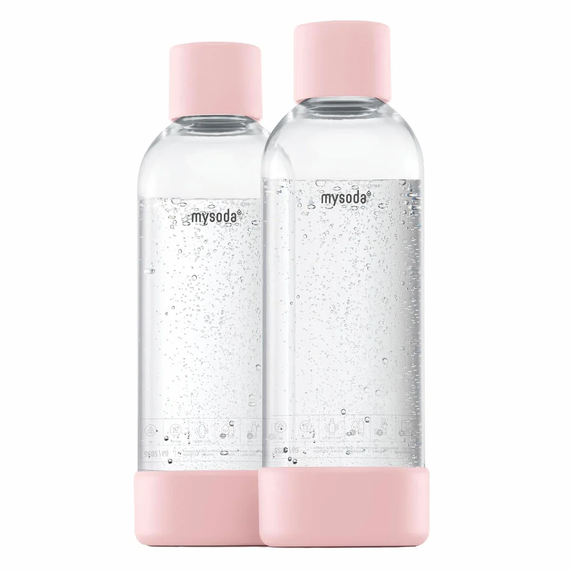 Mysoda: Butelka na wodę do saturatora, plastik bez BPA, z szybkim zamknięciem "Quick-Lock", detale z kompozytu drewnianego, 2 x 1 l, różowa