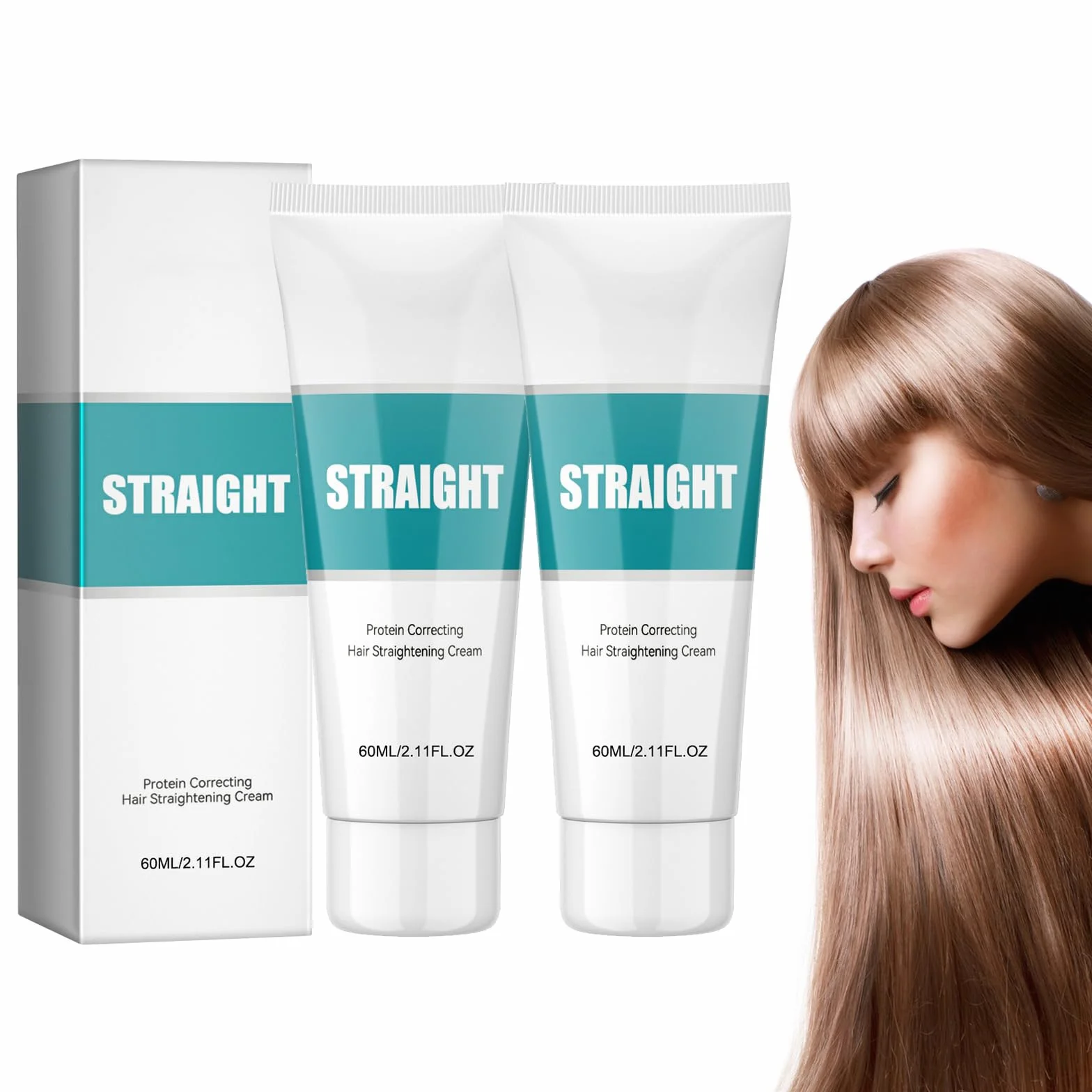(03)60 ml x 2 Krem prostujący, naturalny krem odżywczy do włosów 150 ml z grzebieniem, krem do prostowania włosów Protein Hair, krem do prasowania włosów
