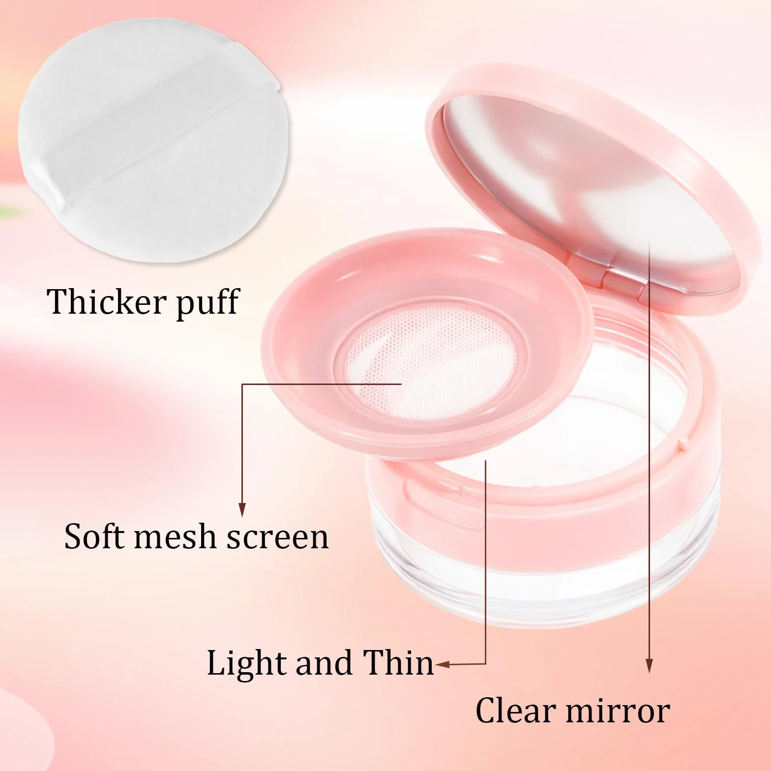 Qianyu Luźny pojemnik na puder z pudru wielokrotnego użytku, pusty futerał na puder, przenośna kompaktowa obudowa, pojemność 20 ml, narzędzie do makijażu do wielokrotnego napełniania, z lustrem i