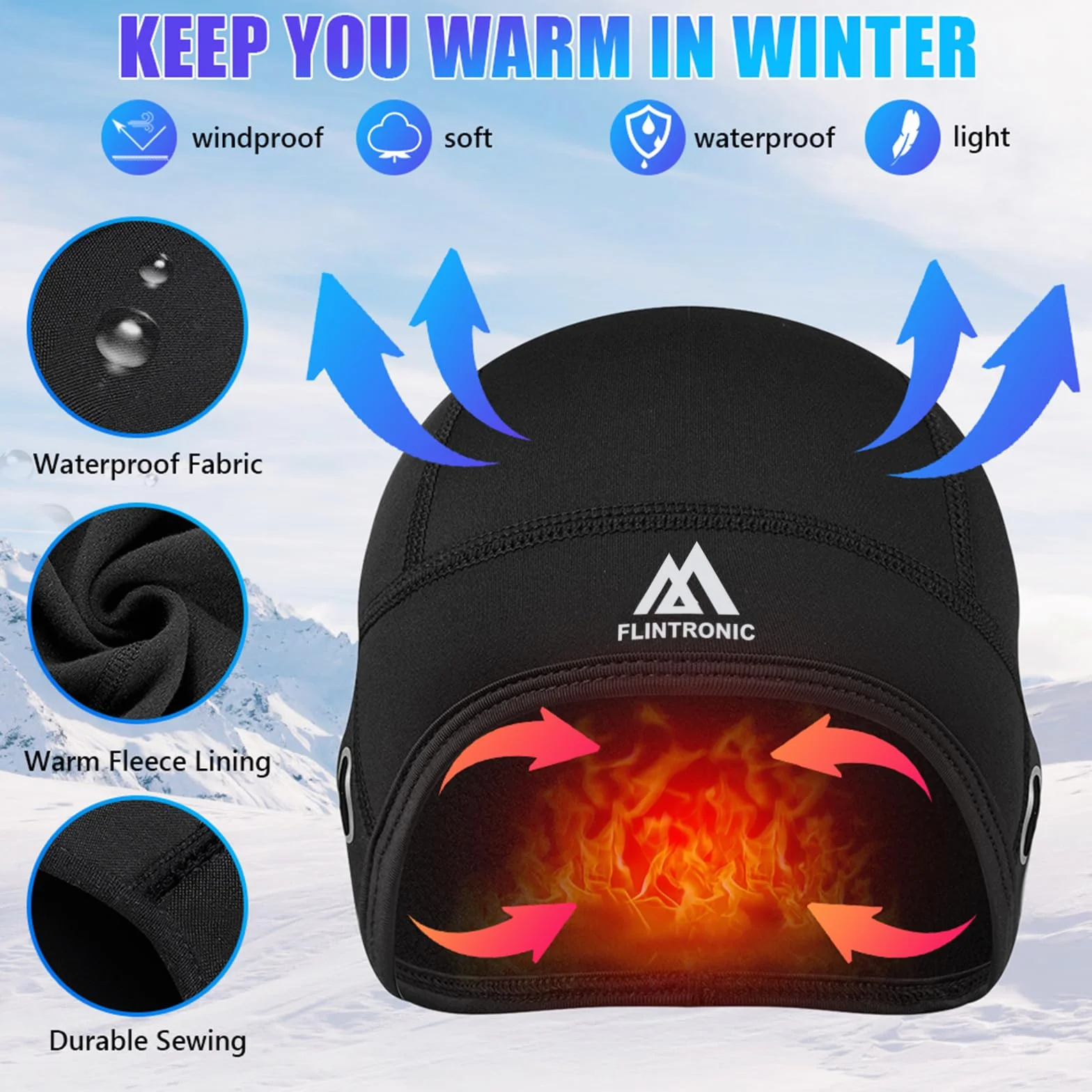 flintronic Zimowa czapka rowerowa, wiatroszczelna czapka rowerowa, ciepła czapka rowerowa, oddychająca czapka rowerowa, czapka do biegania dla mężczyzn i kobiet, do jazdy na rowerze, jazdy na nartach,